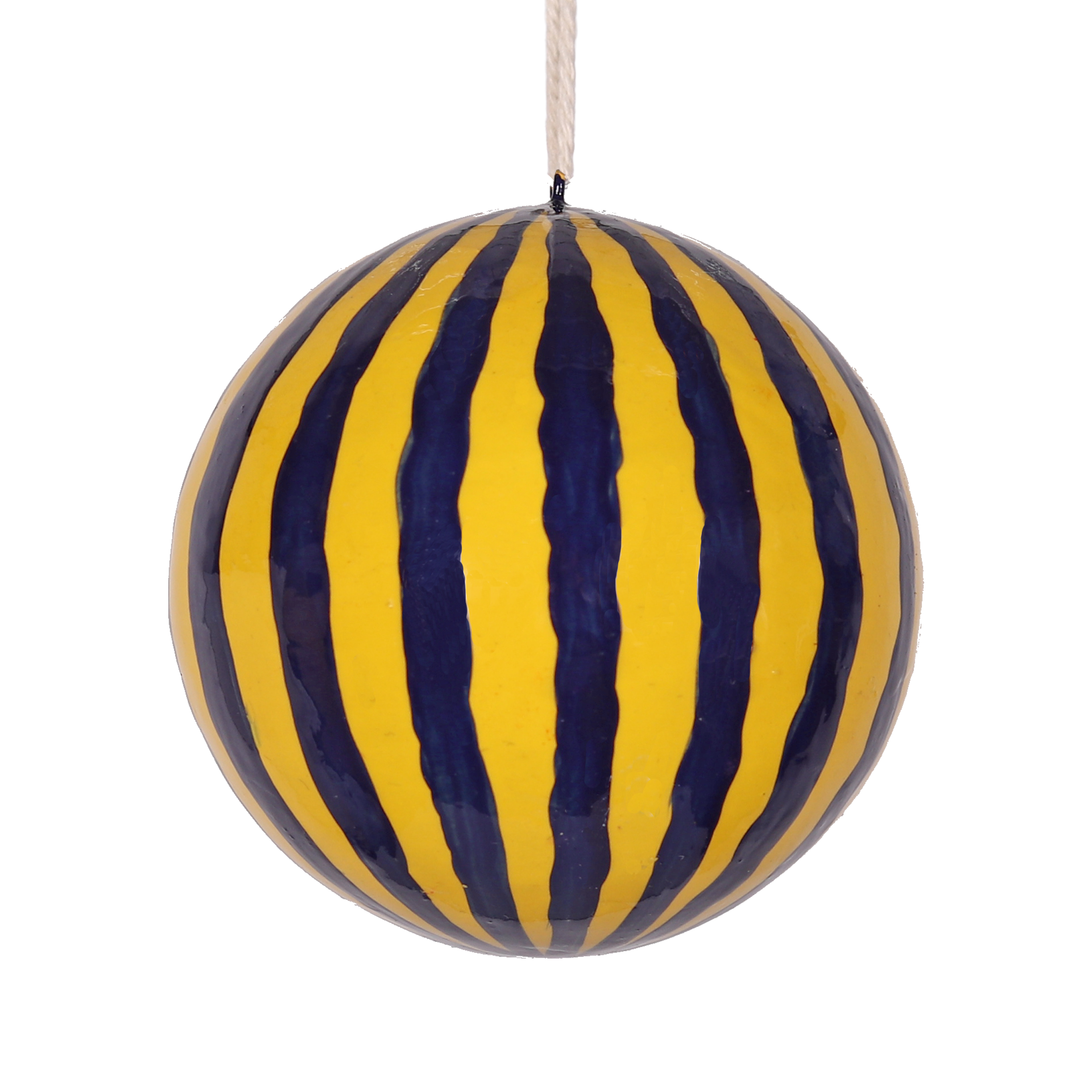Stripe Papier Mache Bauble 7cm, Navy & Yellow