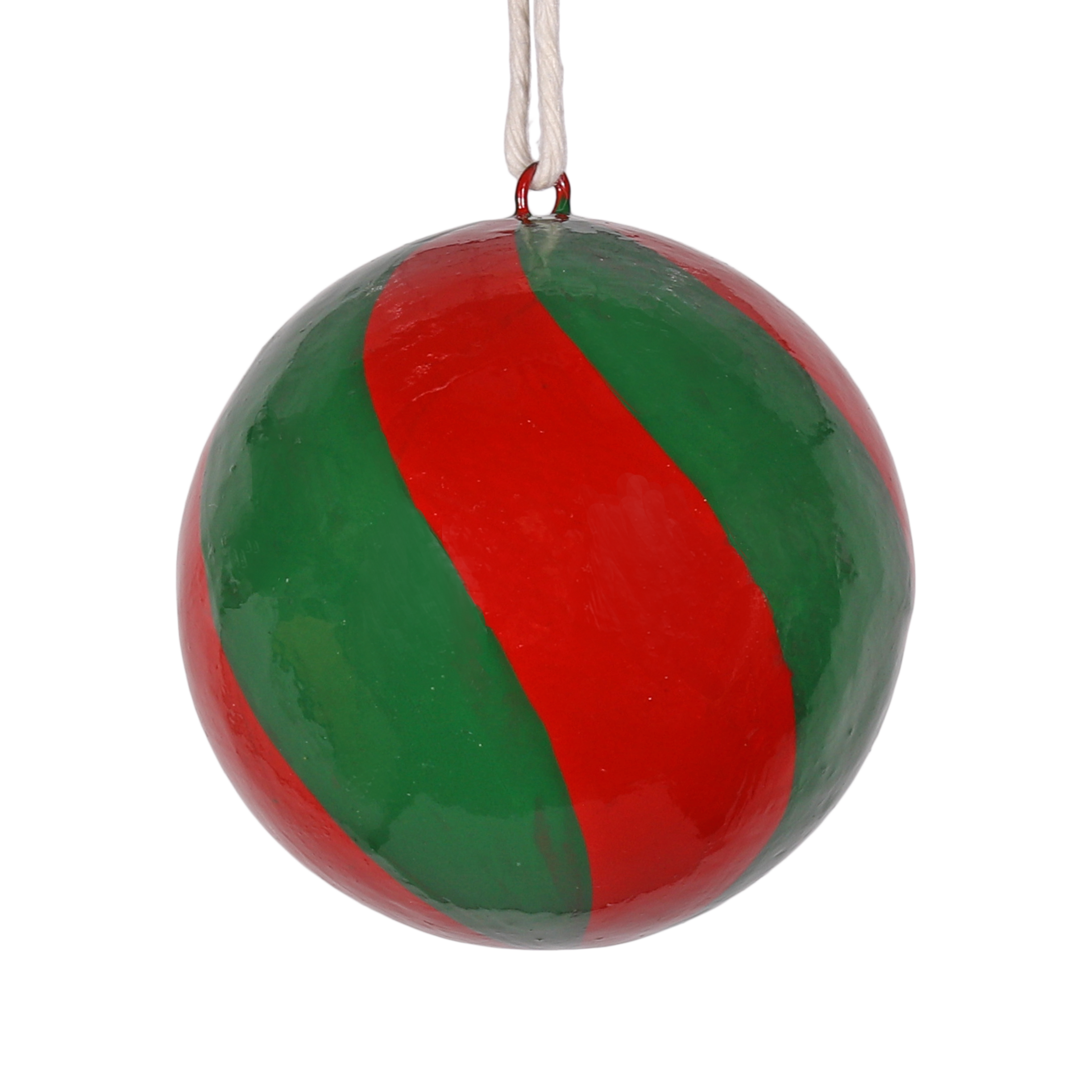 Swirl Papier Mache Bauble 7cm, Green & Red