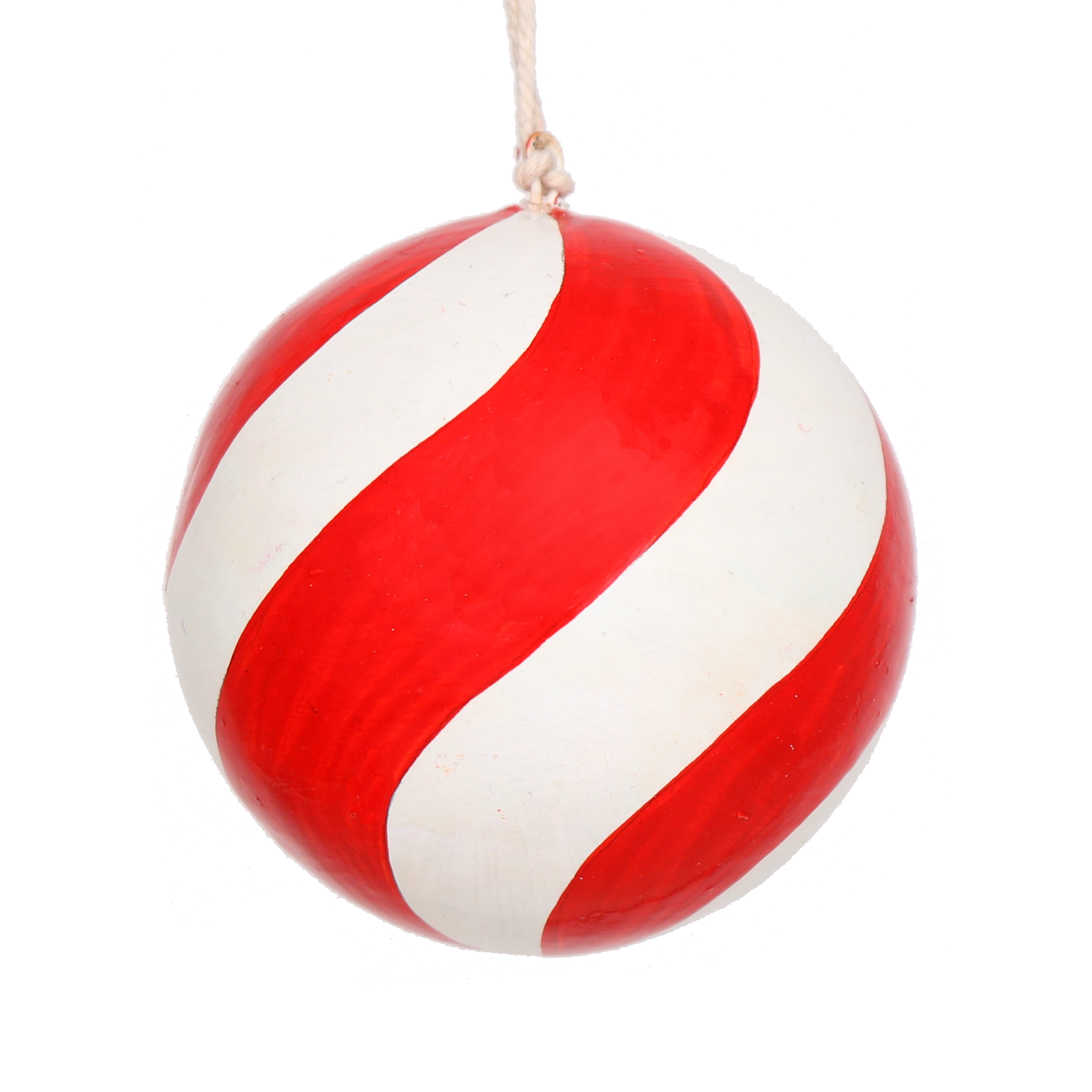 Swirl Papier Mache Bauble 7cm, Red & White