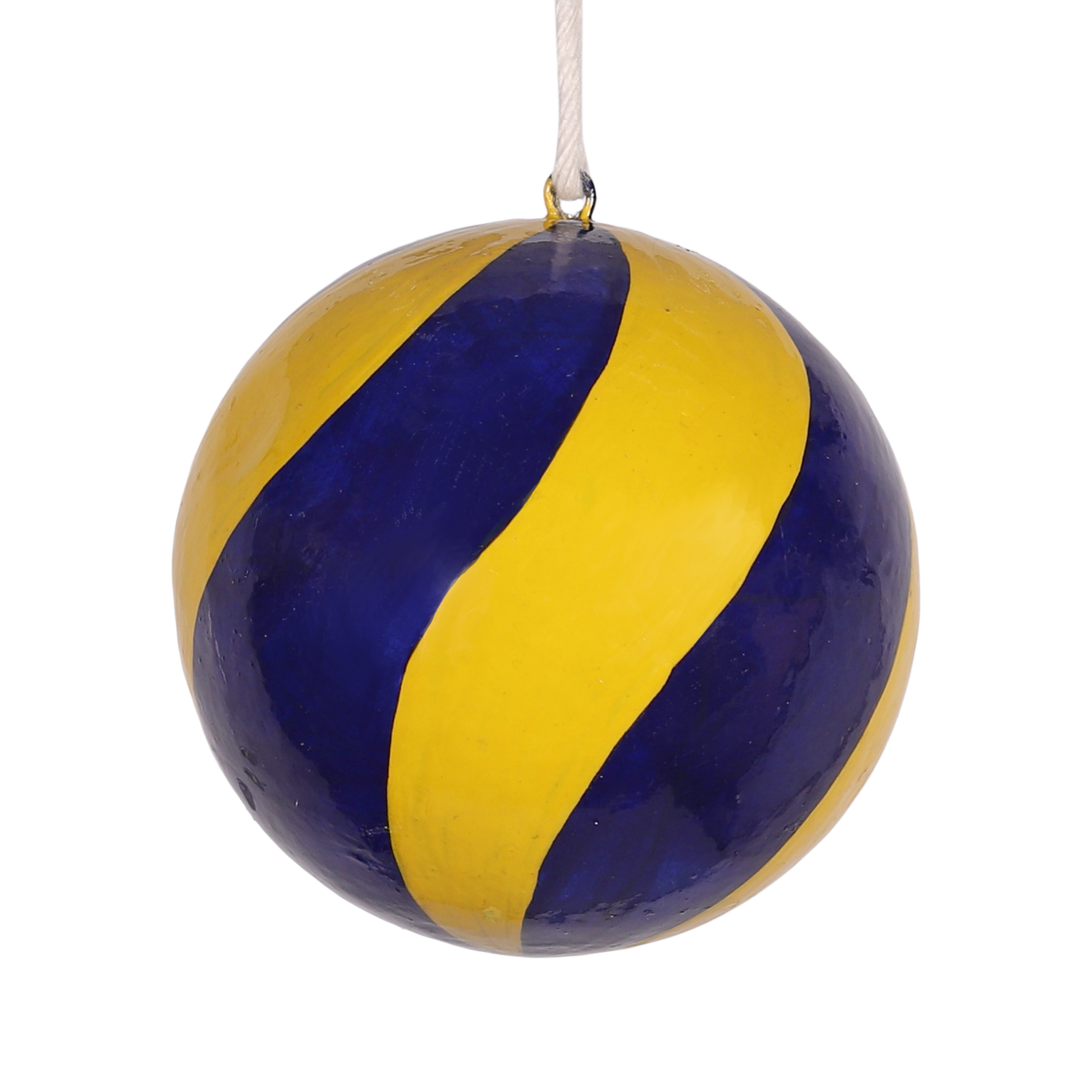 Swirl Papier Mache Bauble 7cm, Navy & Yellow
