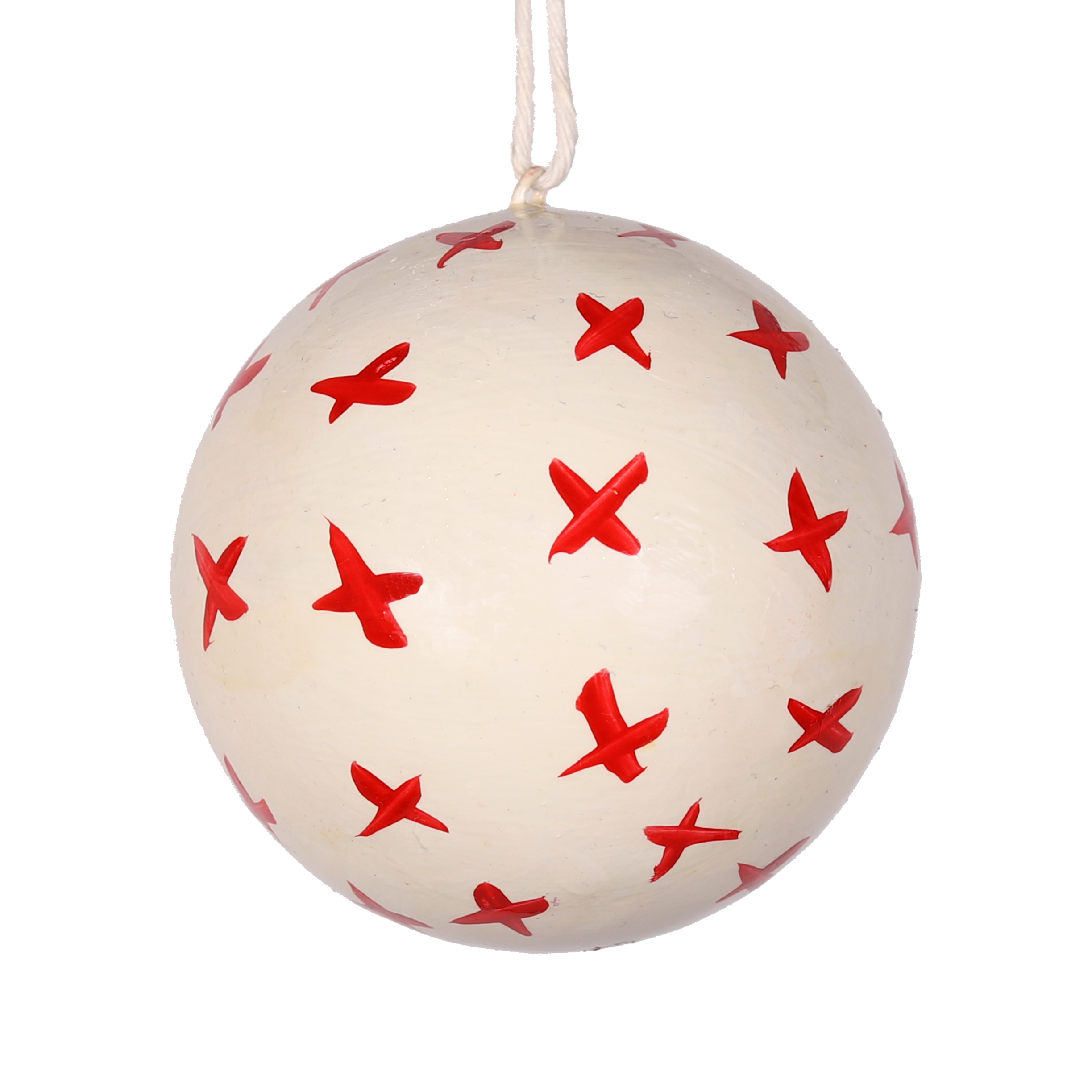 Crosses Papier Mache Bauble 7cm, Red & White