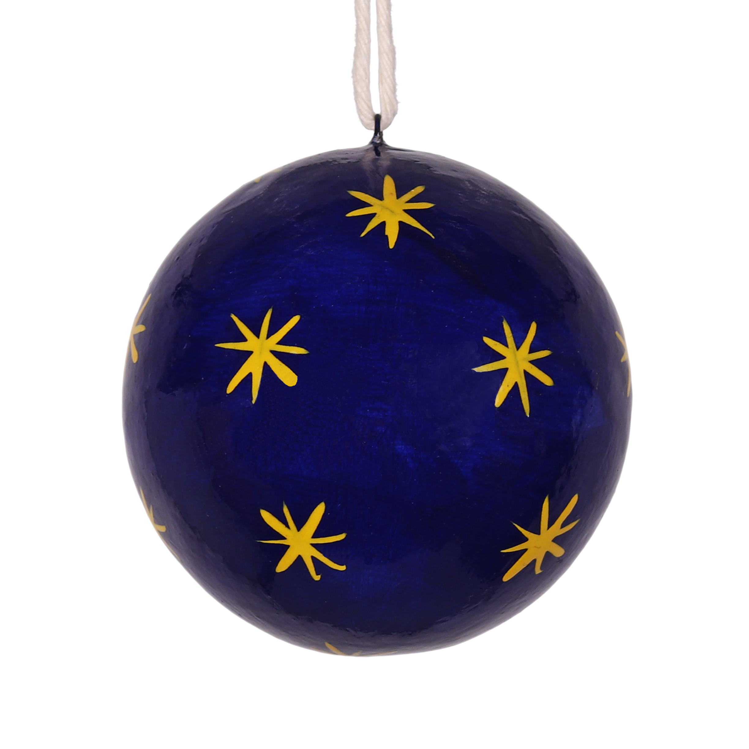 Stars Papier Mache Bauble 7cm, Navy & Yellow