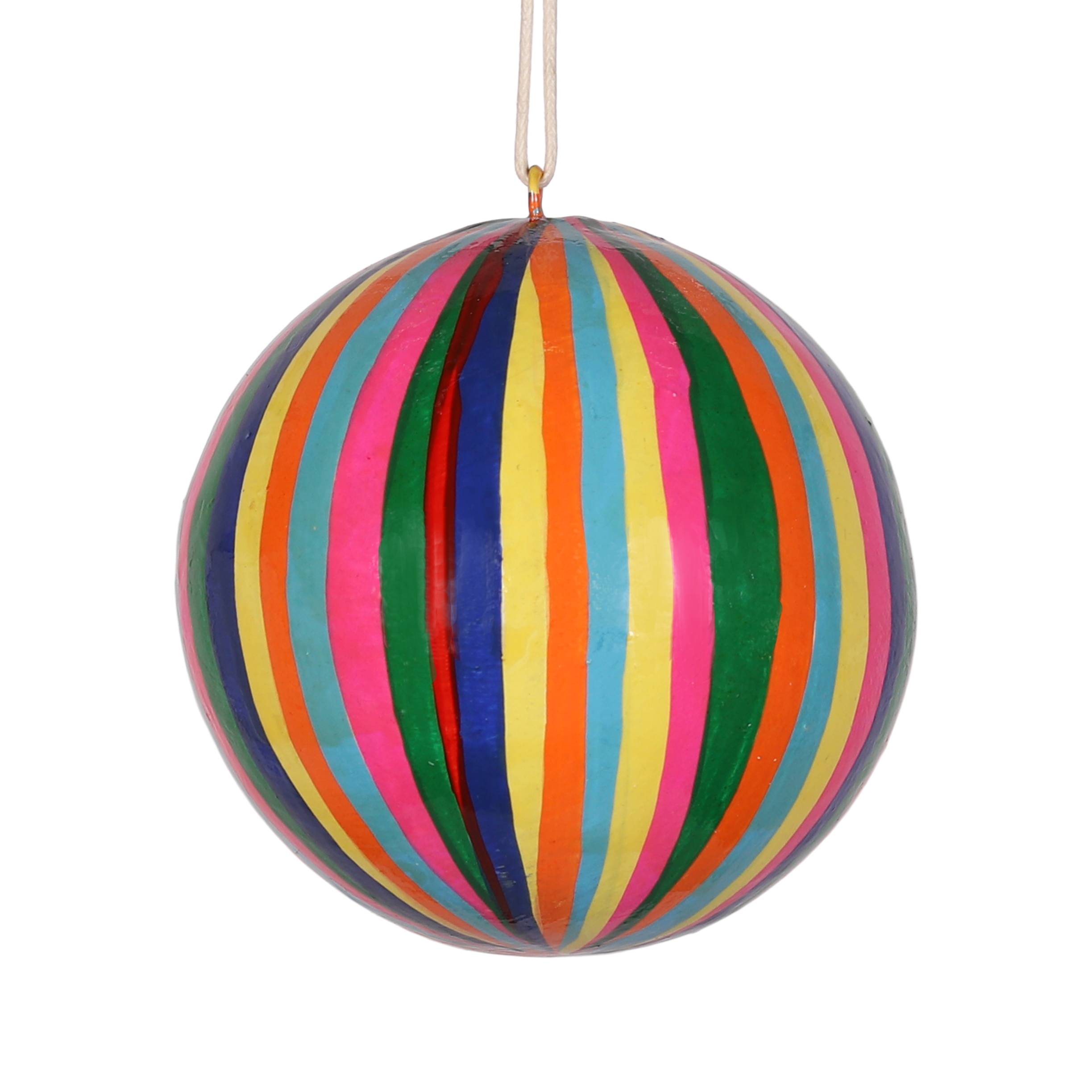 Narrow Stripe Papier Mache Bauble 7cm, Multi