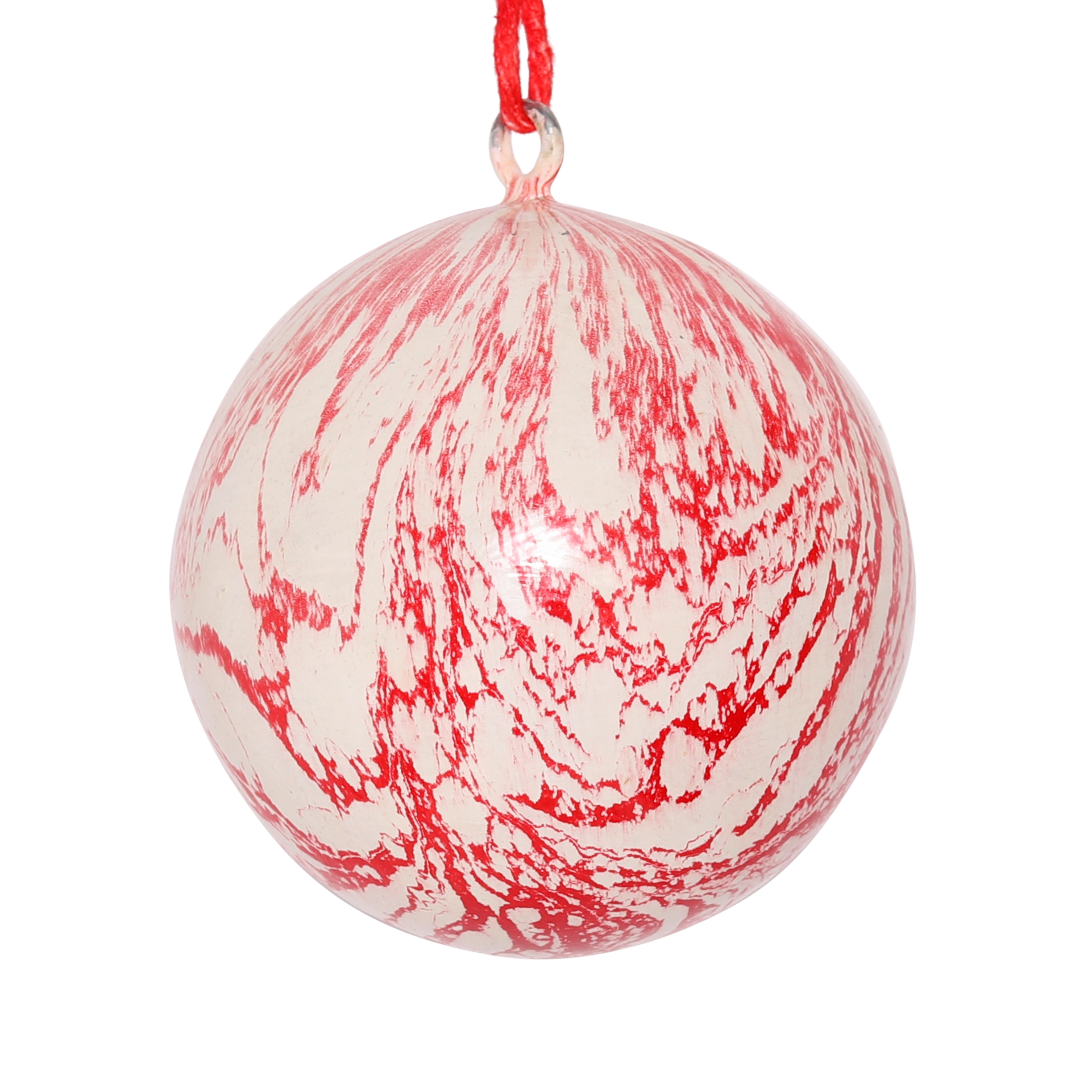 Marble Papier Mache Bauble Red, 7cm