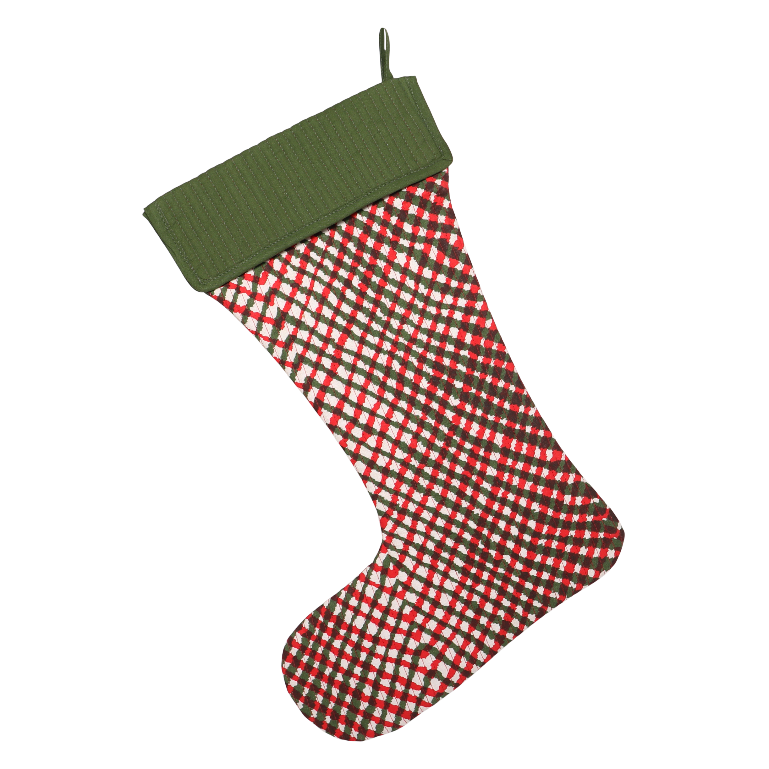 Quilted Stocking Check Green & Red, 40cm