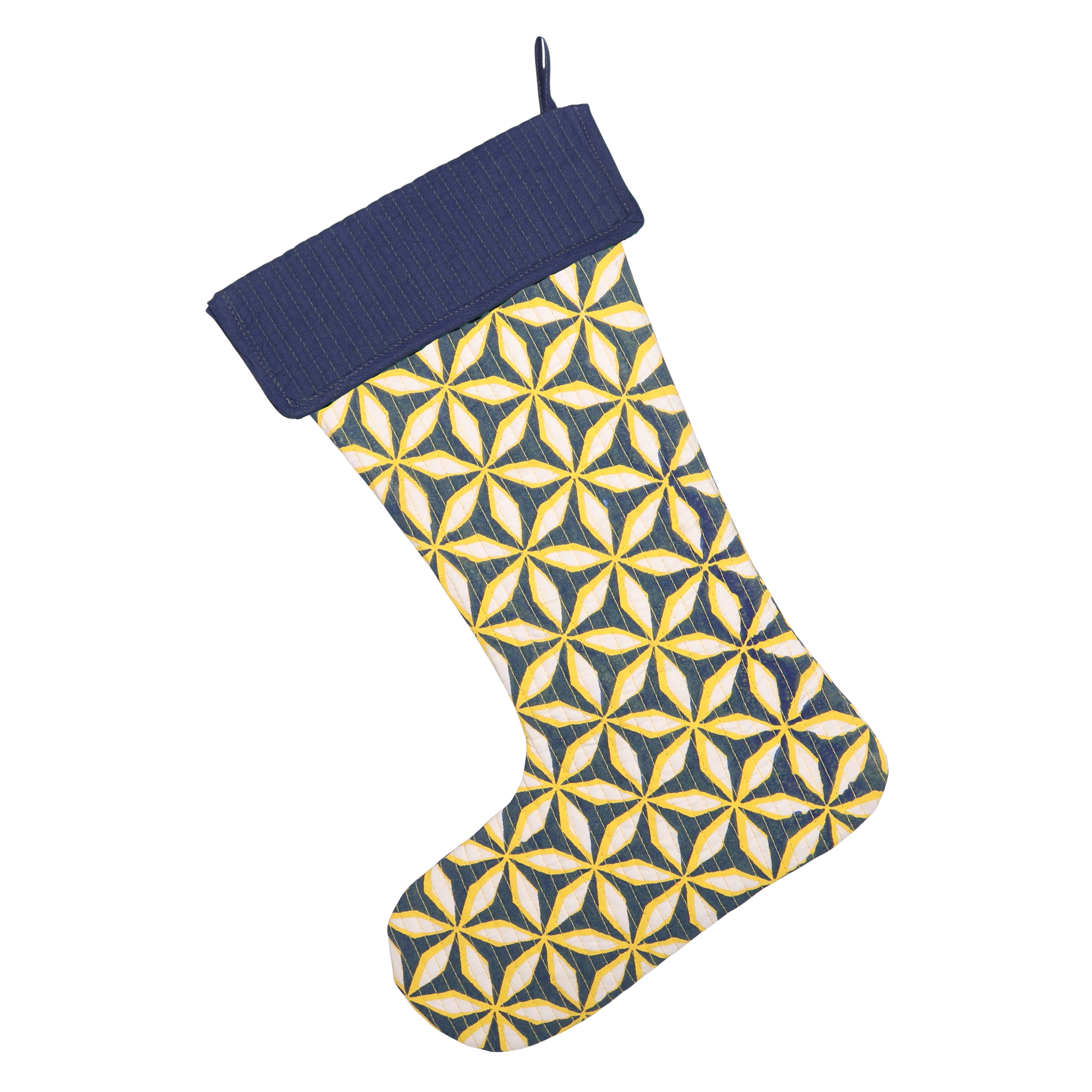 Quilted Stocking Star Navy & Yellow, 40cm