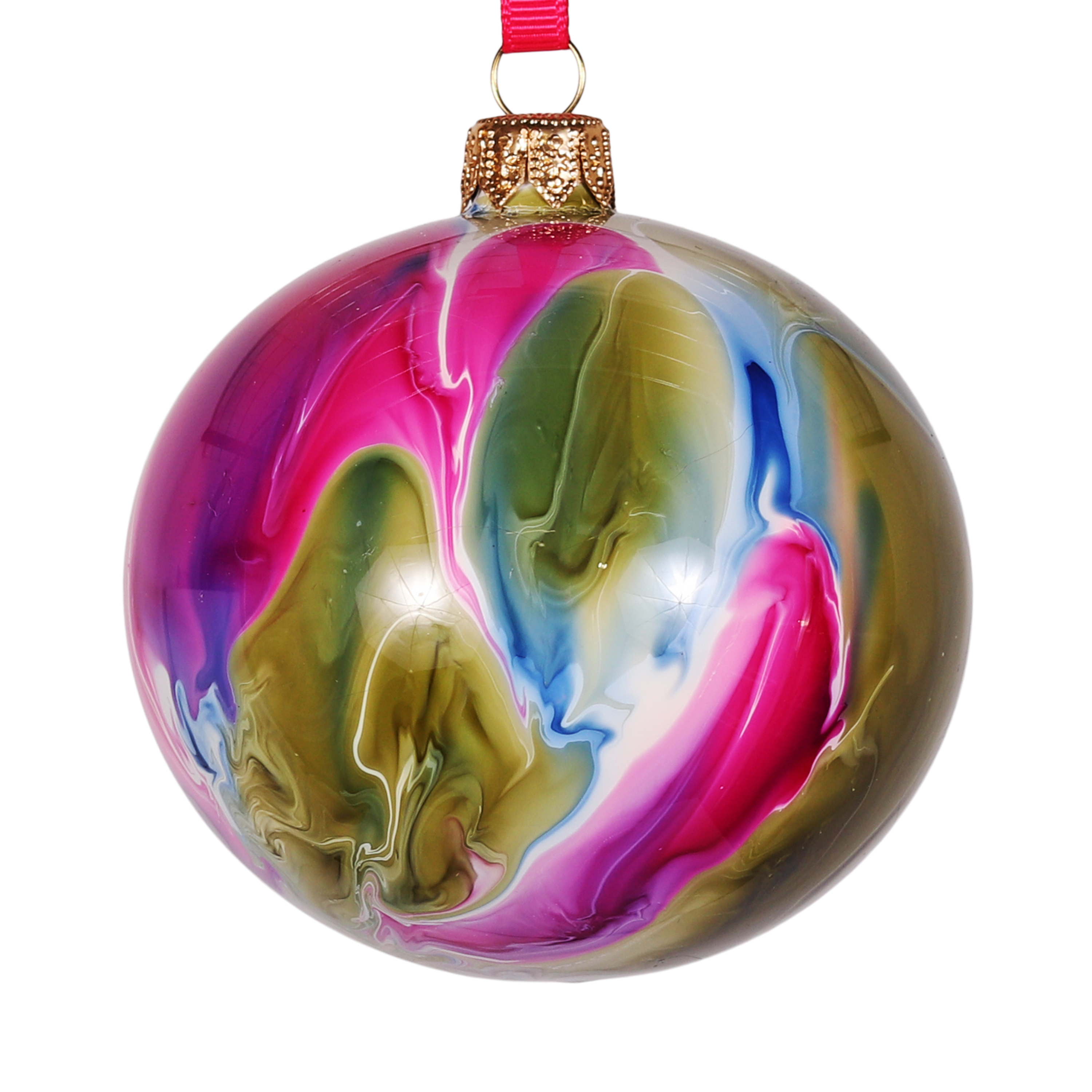 Marble Effect Bauble Green, Blue, Pink, 8cm
