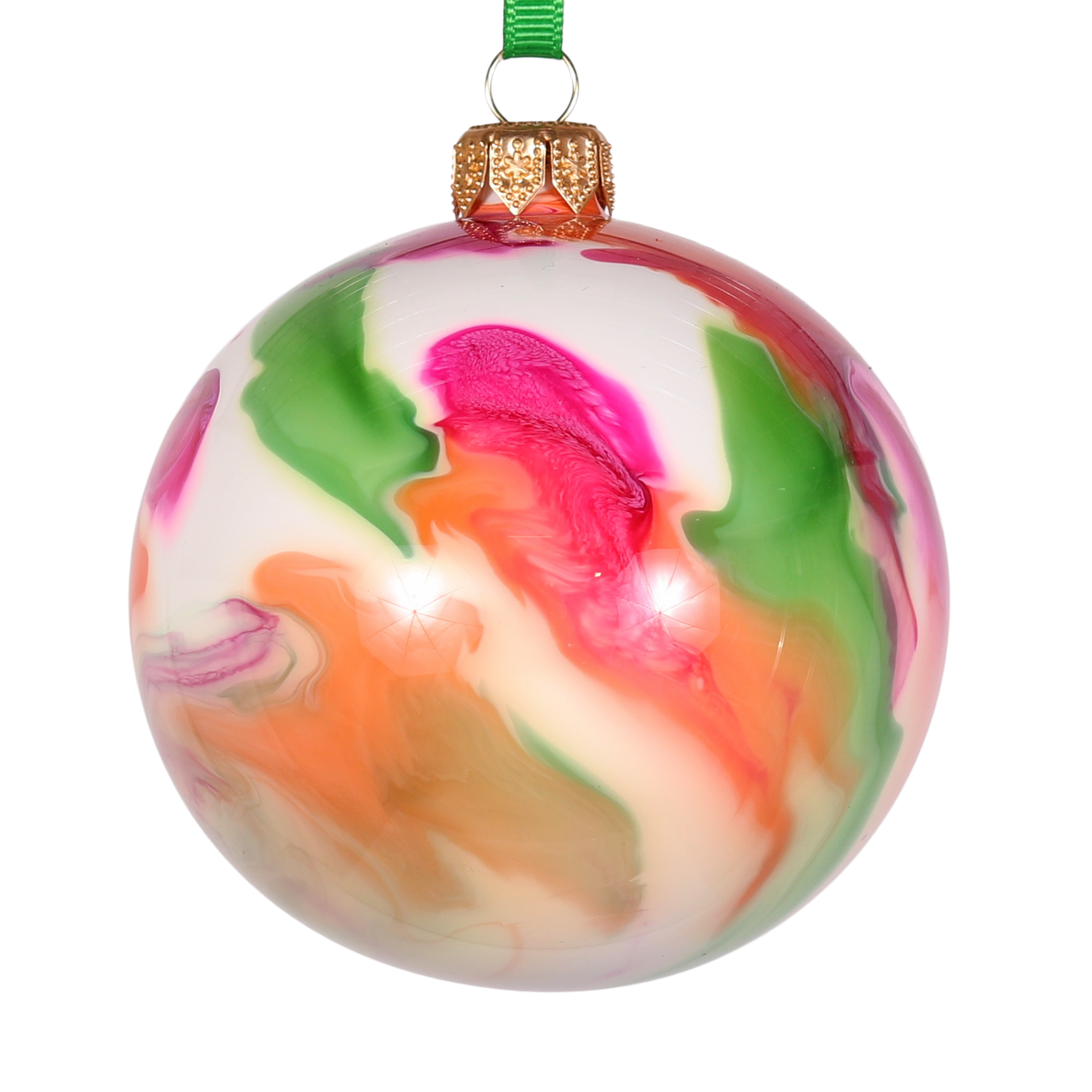Marble Effect Bauble Pink, Orange, Green, 8cm