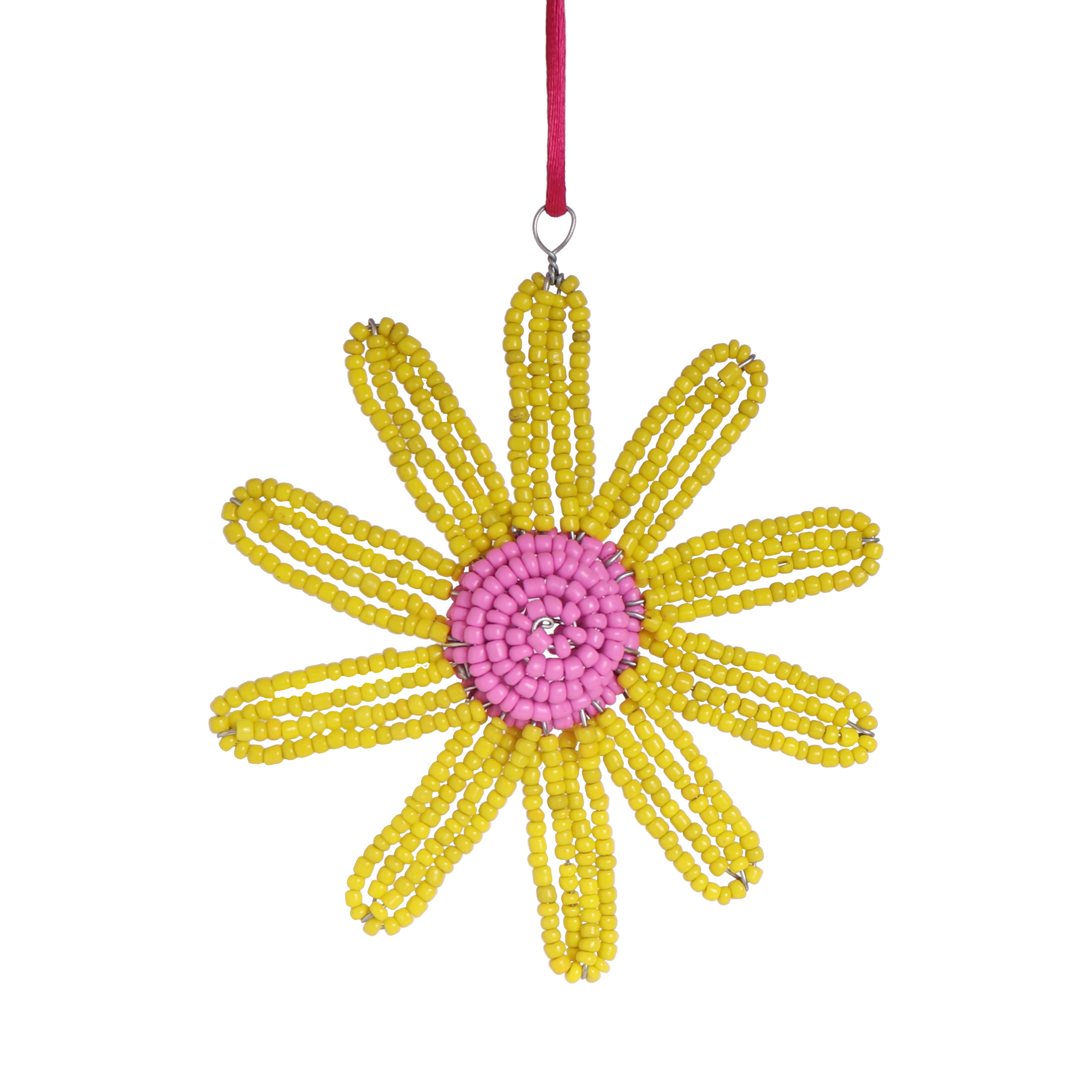 Beaded Flower Decoration, 10cm Yellow