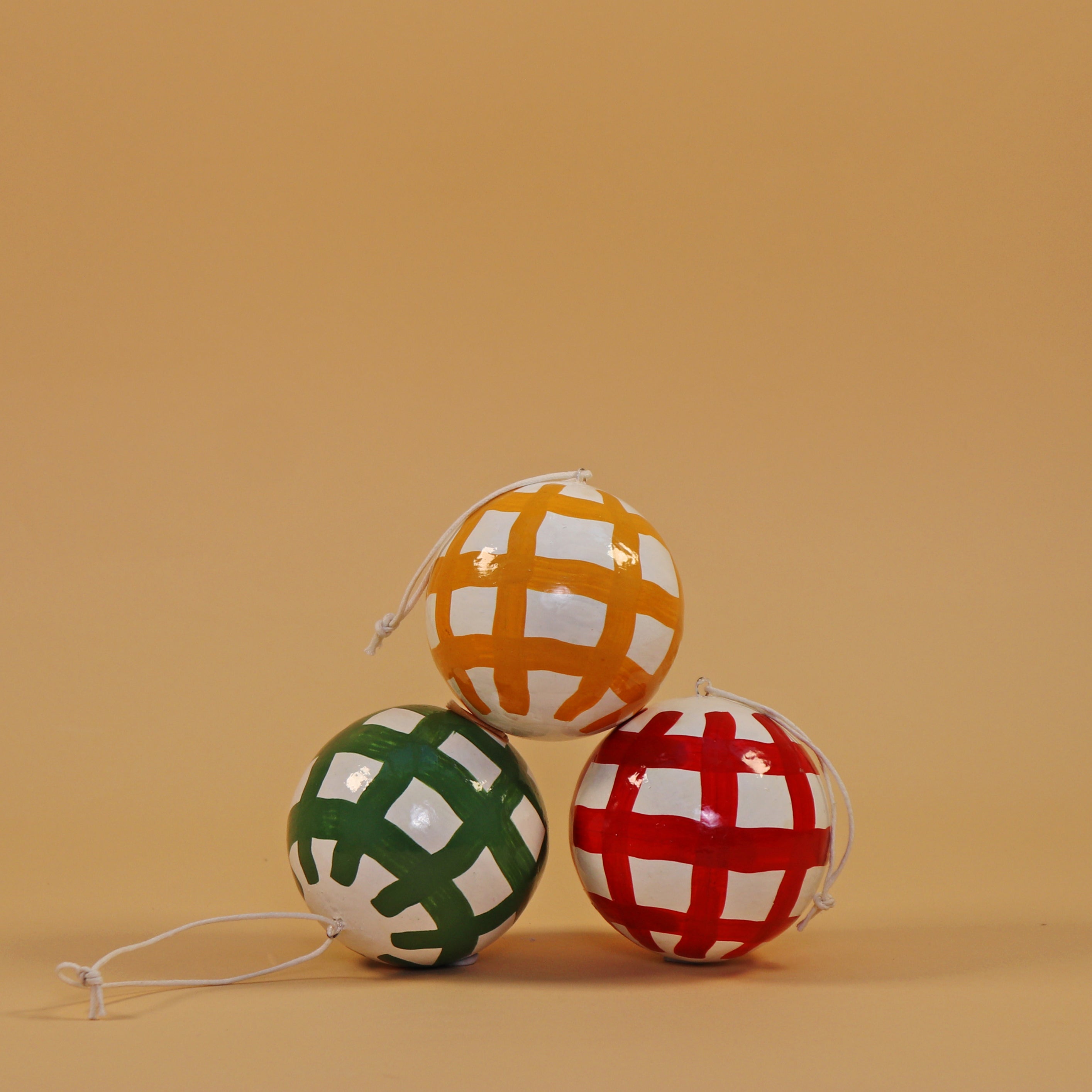 Brushstroke Red Check Papier Mâché Bauble