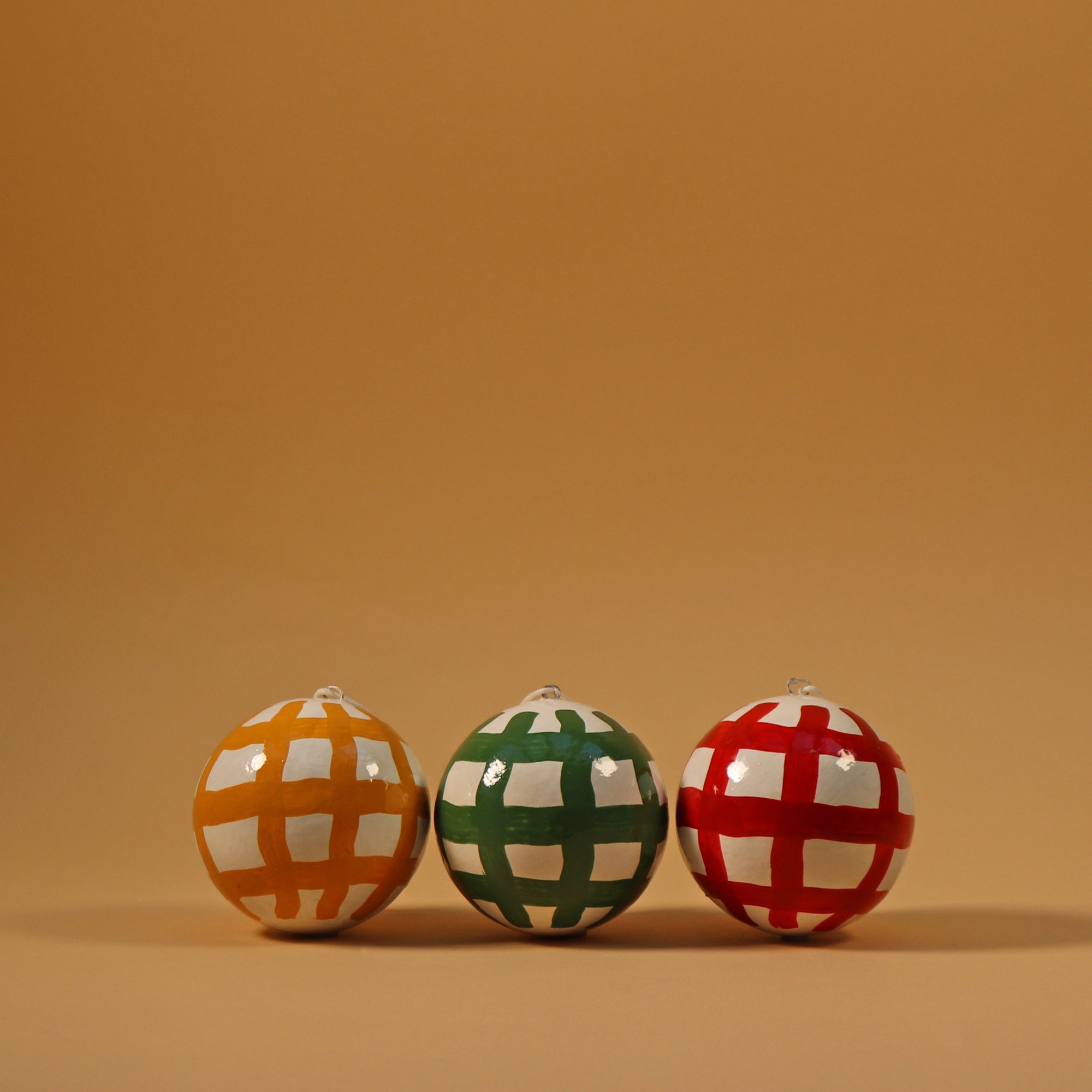 Brushstroke Red Check Papier Mâché Bauble