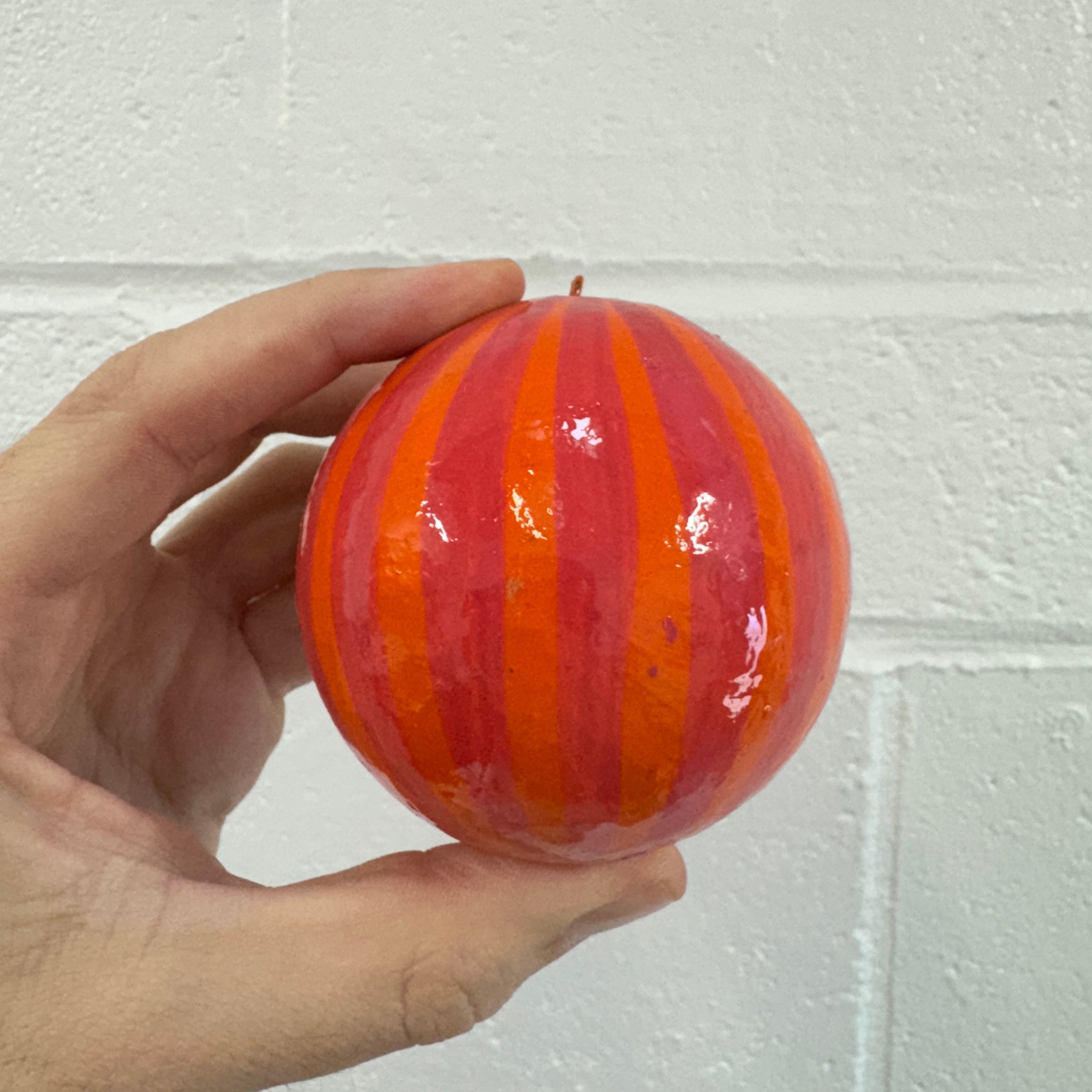 Papier Mache Stripe Magenta & Orange 7cm Bauble, Seconds Box of 6