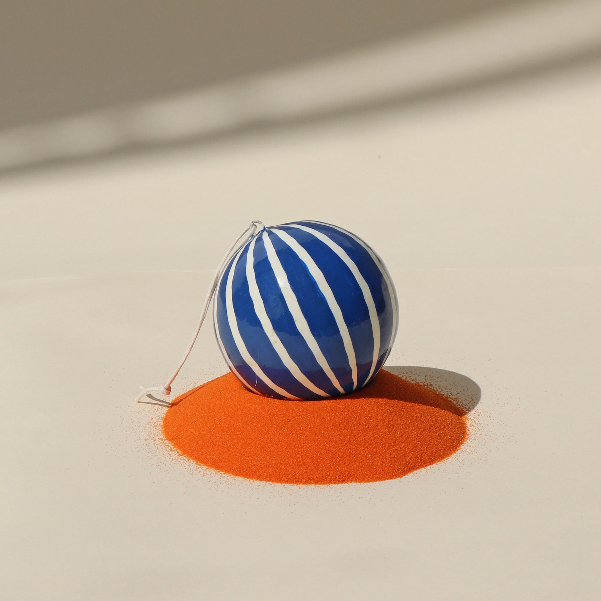 Striped Navy & White Papier Mâché Bauble