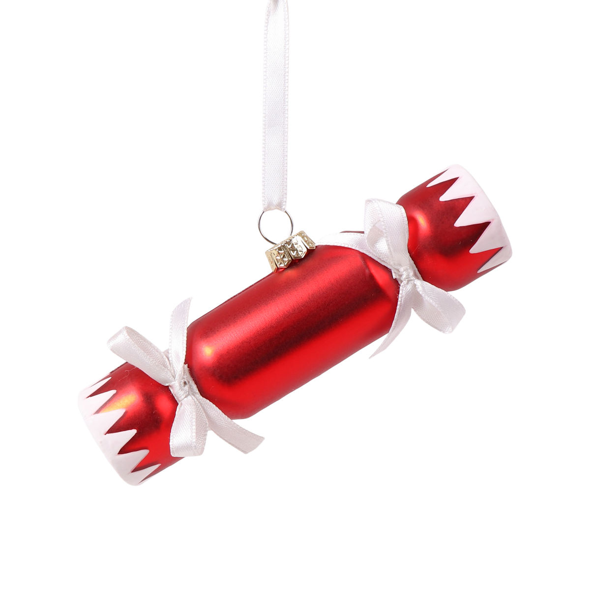 Christmas Cracker Glass Decoration, Red & White
