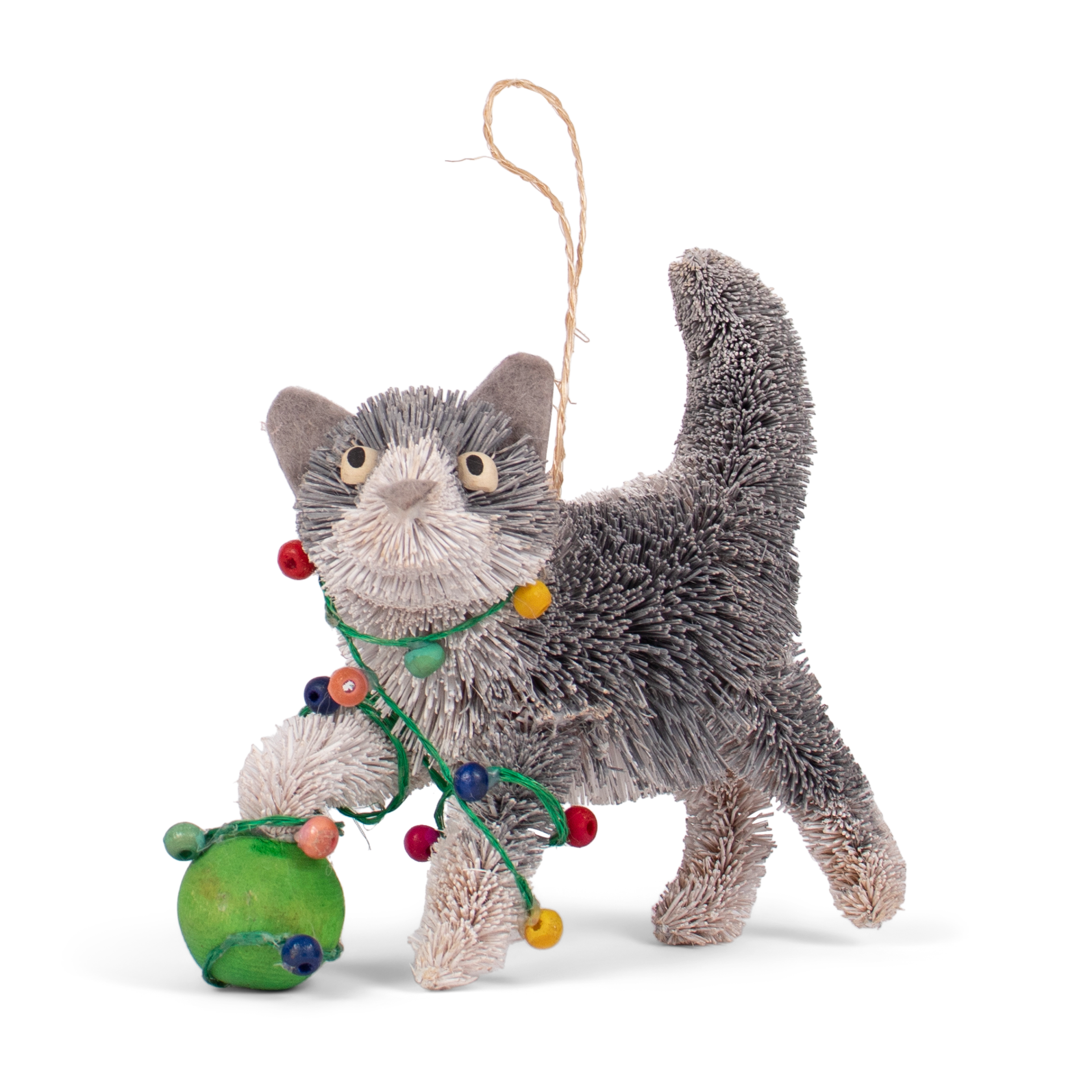 Bristle Cat With Lights Decoration, 12cm