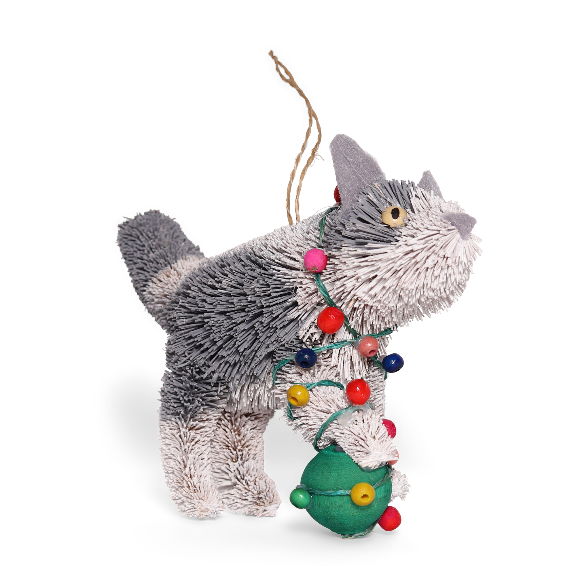 Bristle Cat With Lights Decoration, 12cm