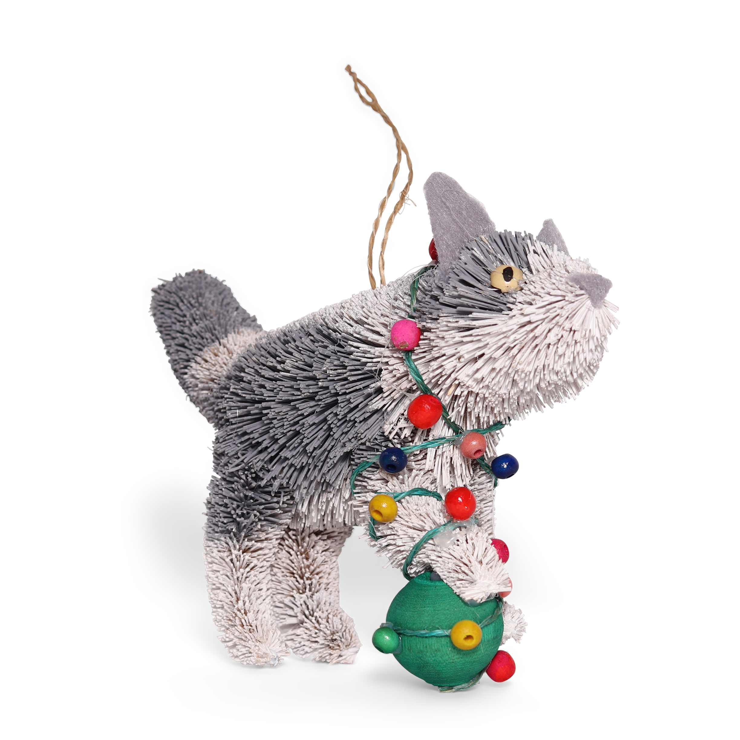 Bristle Cat With Lights Decoration, 12cm