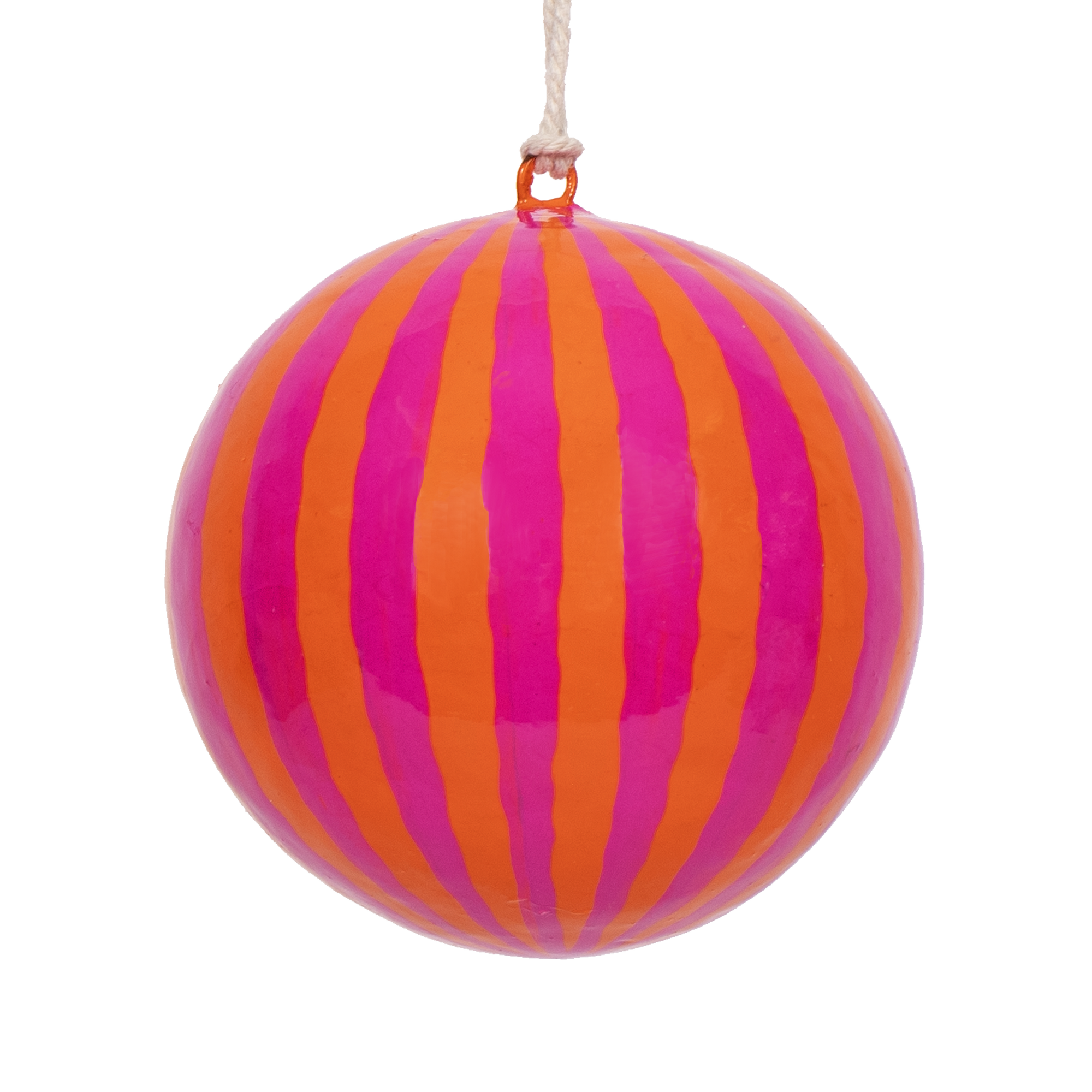 Striped Pink & Orange Papier Mâché Bauble