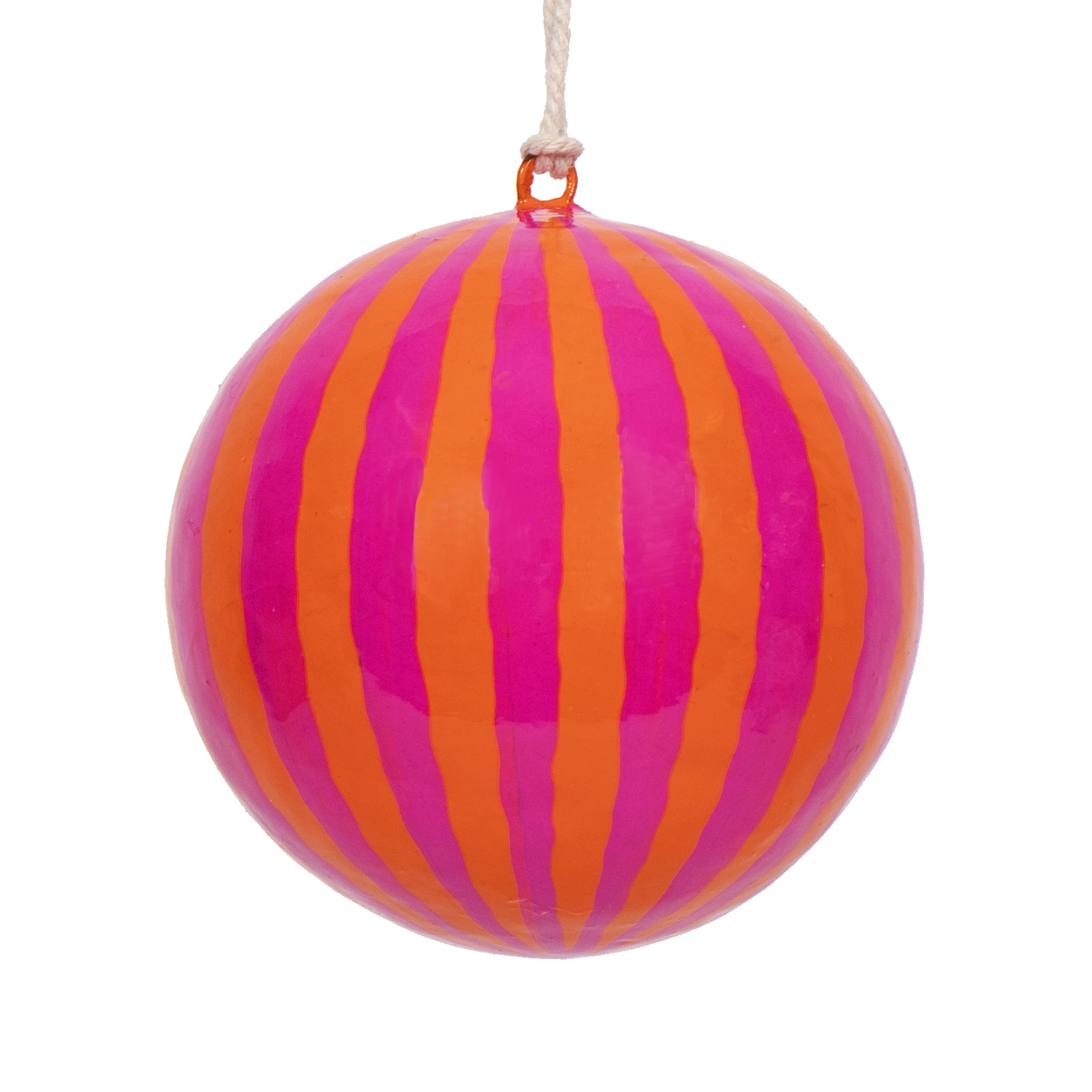 Striped Pink & Orange Papier Mâché Bauble