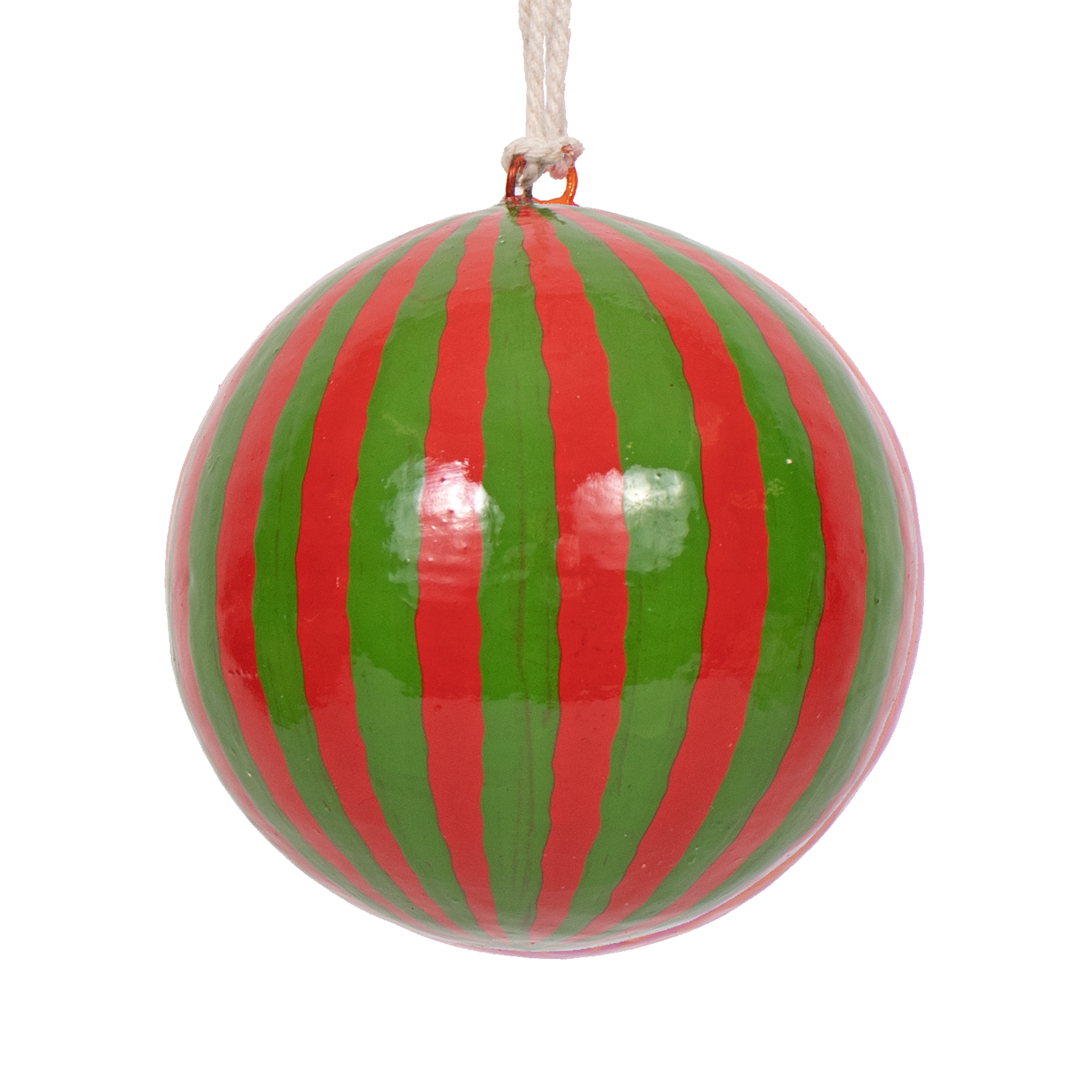 Striped Green & Red Papier Mâché Bauble