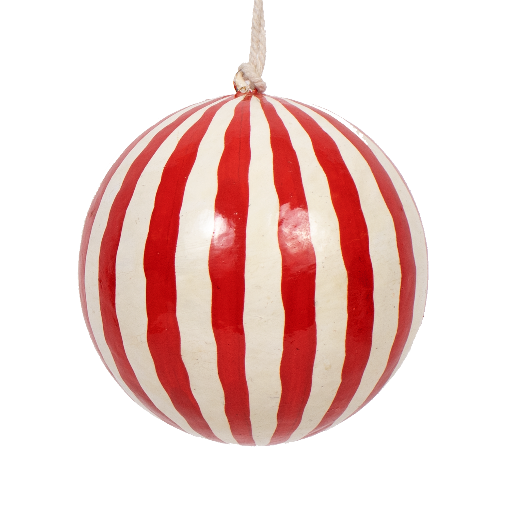 Striped Red & Natural Papier Mâché Bauble
