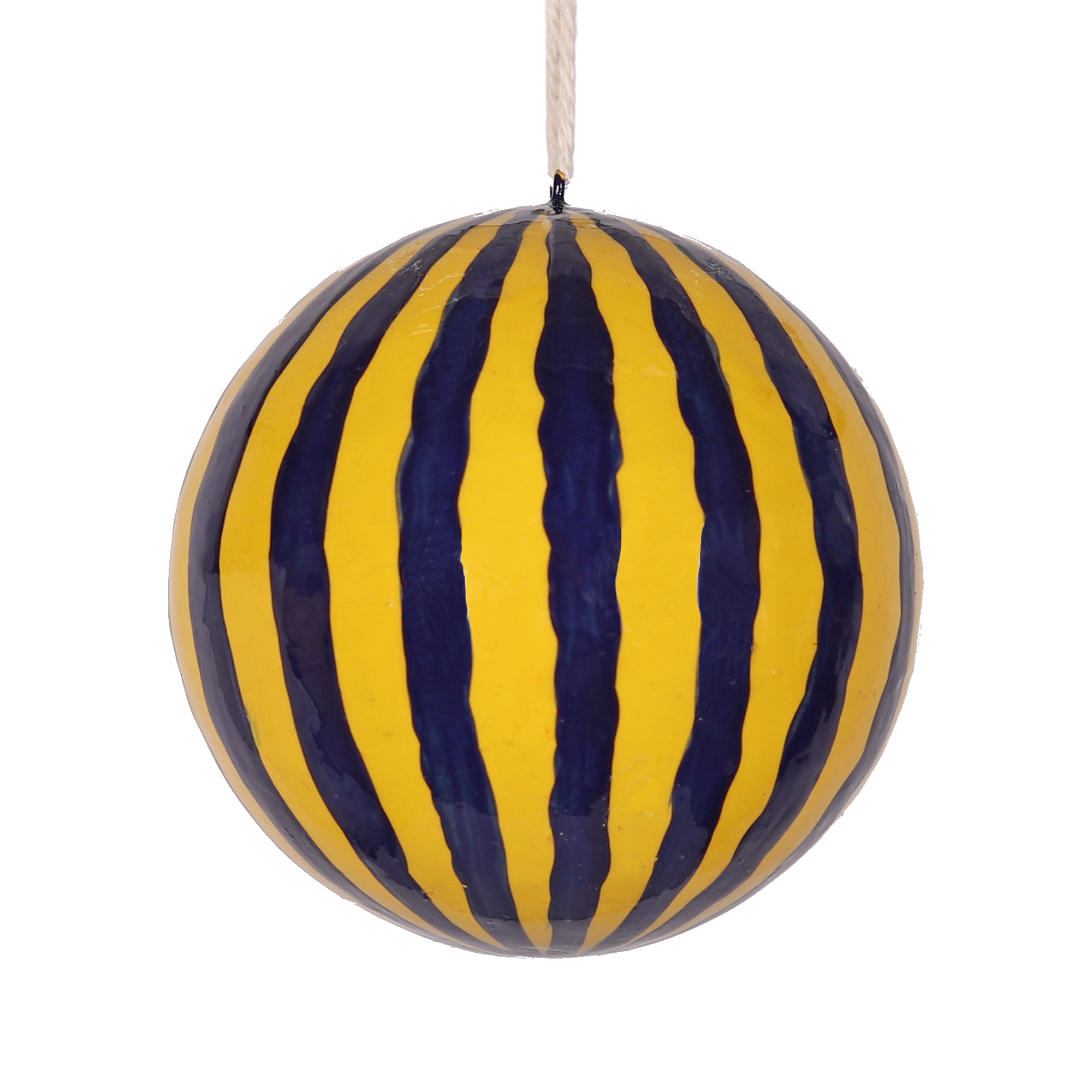 Striped Navy & Yellow Papier Mâché Bauble