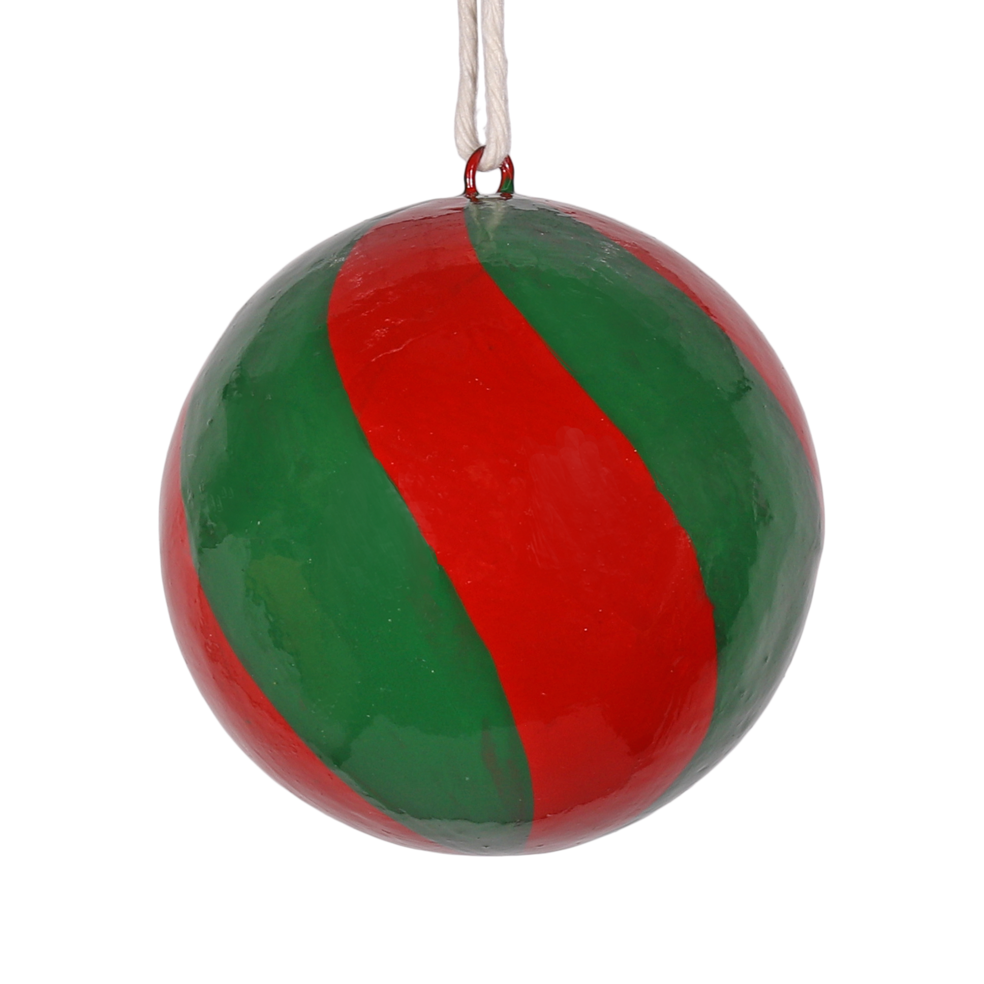 Swirl Green & Red Papier Mâché Bauble