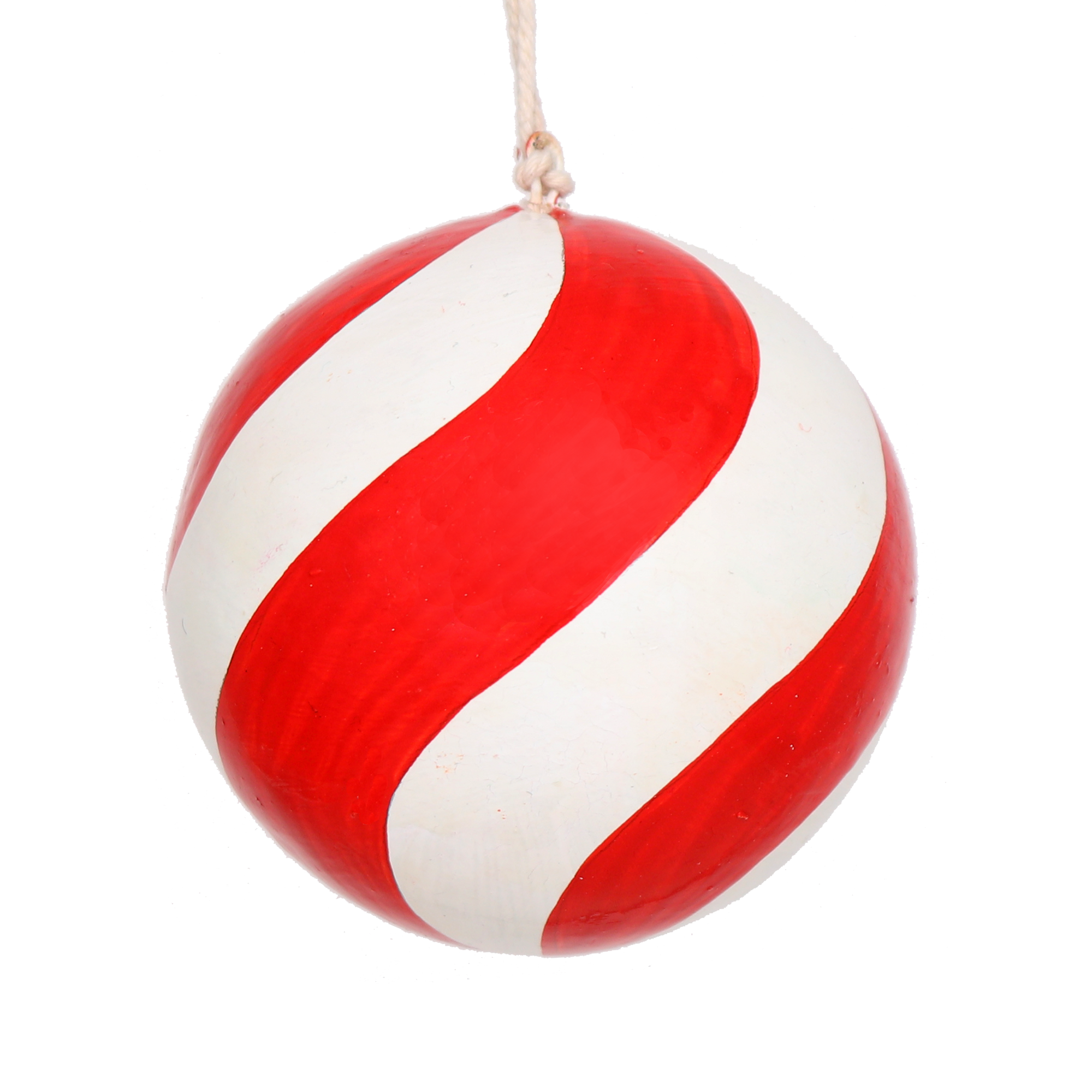Swirl Red & Natural Papier Mâché Bauble