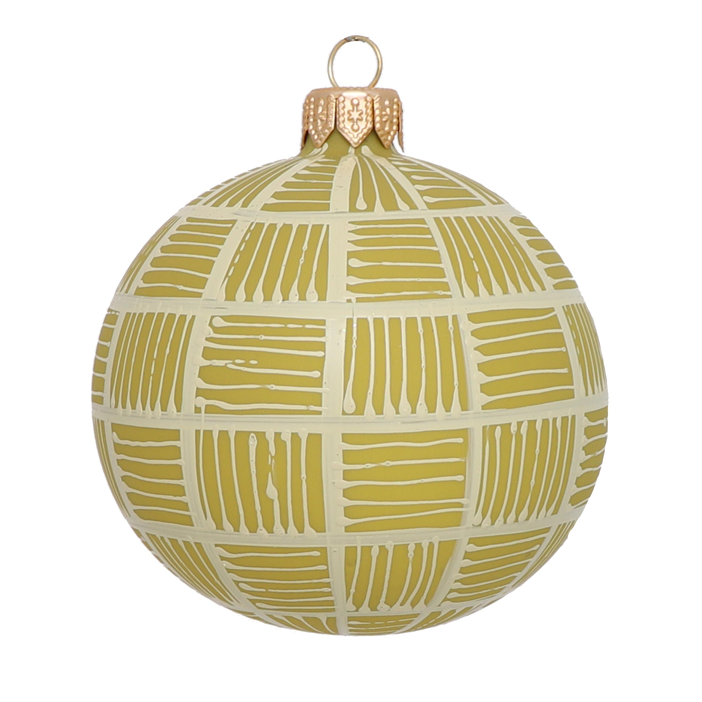 Lines Glass Bauble Ochre on Pistachio, 8cm