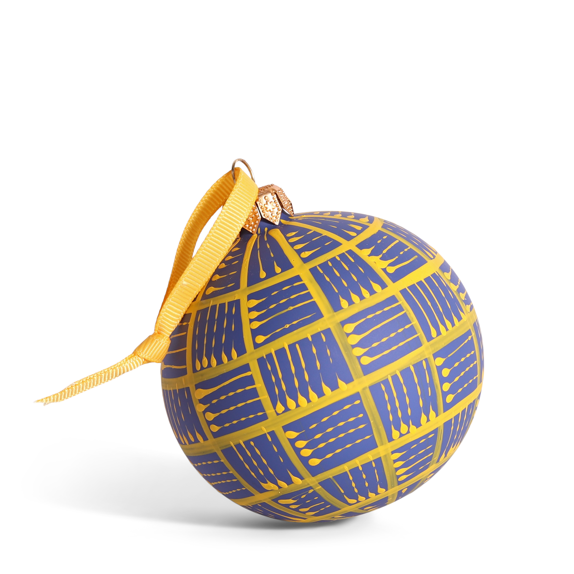 Lines Glass Bauble 8cm, Golden on Navy