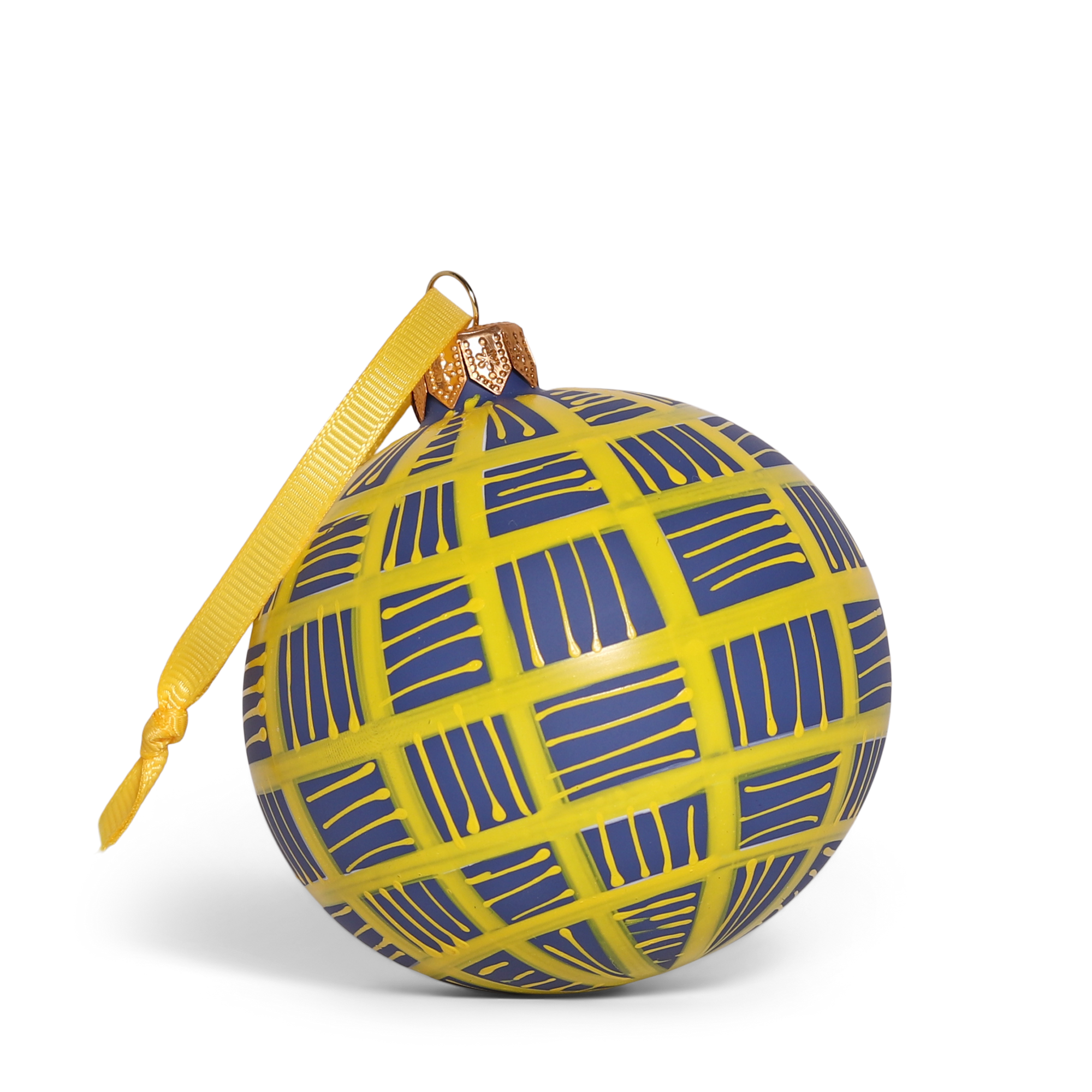 Lines Glass Bauble 8cm, Golden on Navy