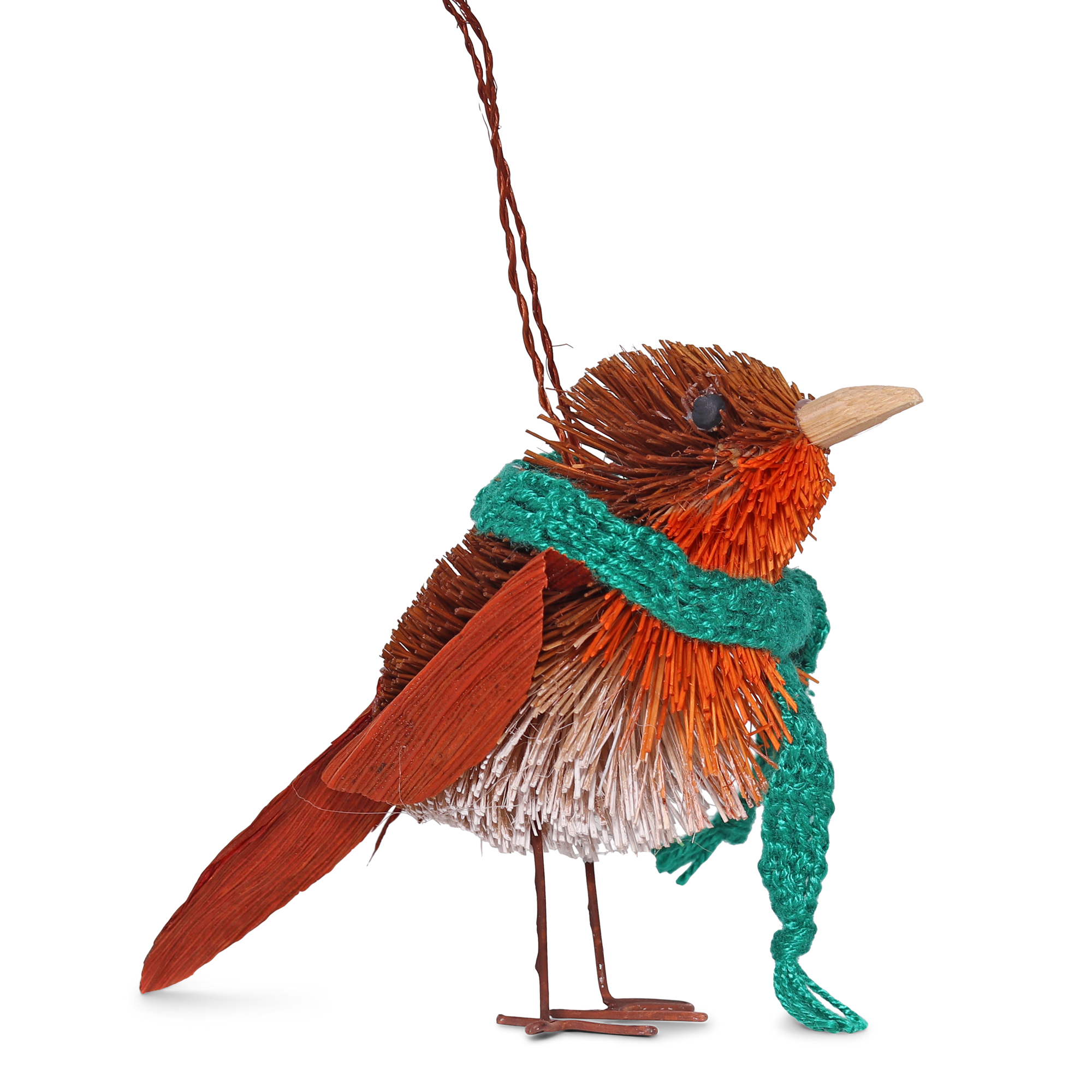 Bristle Robin With Scarf Decoration, 10cm