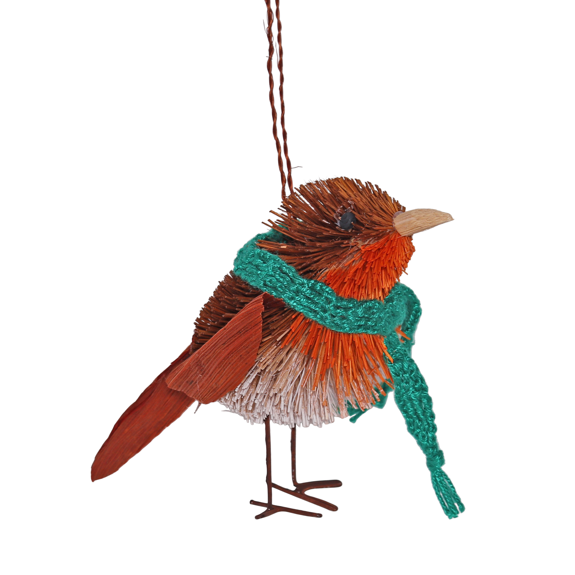 Bristle Robin With Scarf Decoration, 10cm