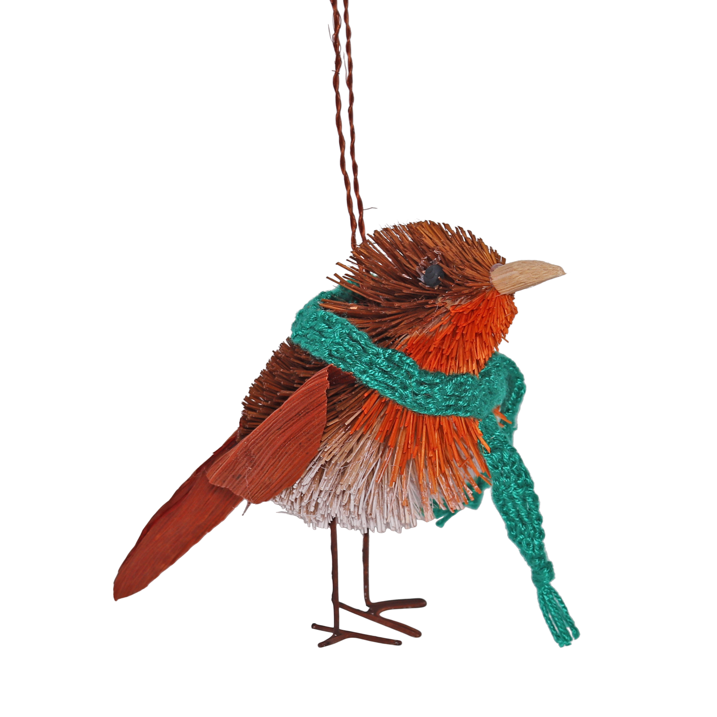 Bristle Robin With Scarf Decoration, 10cm