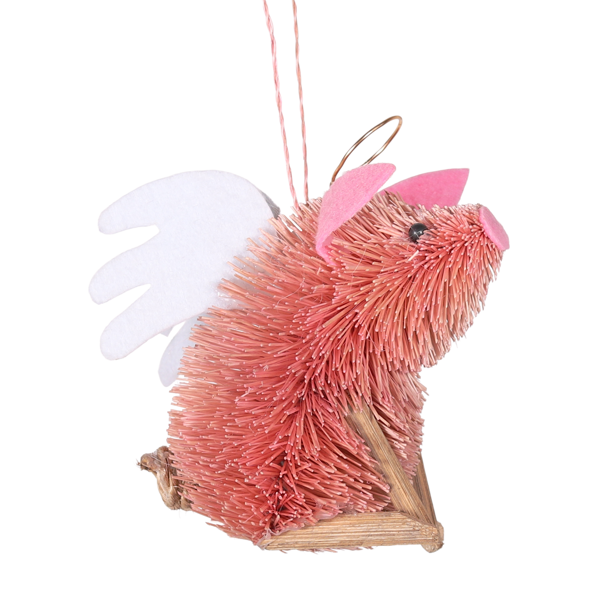 Bristle Angel Pig Decoration, 10cm