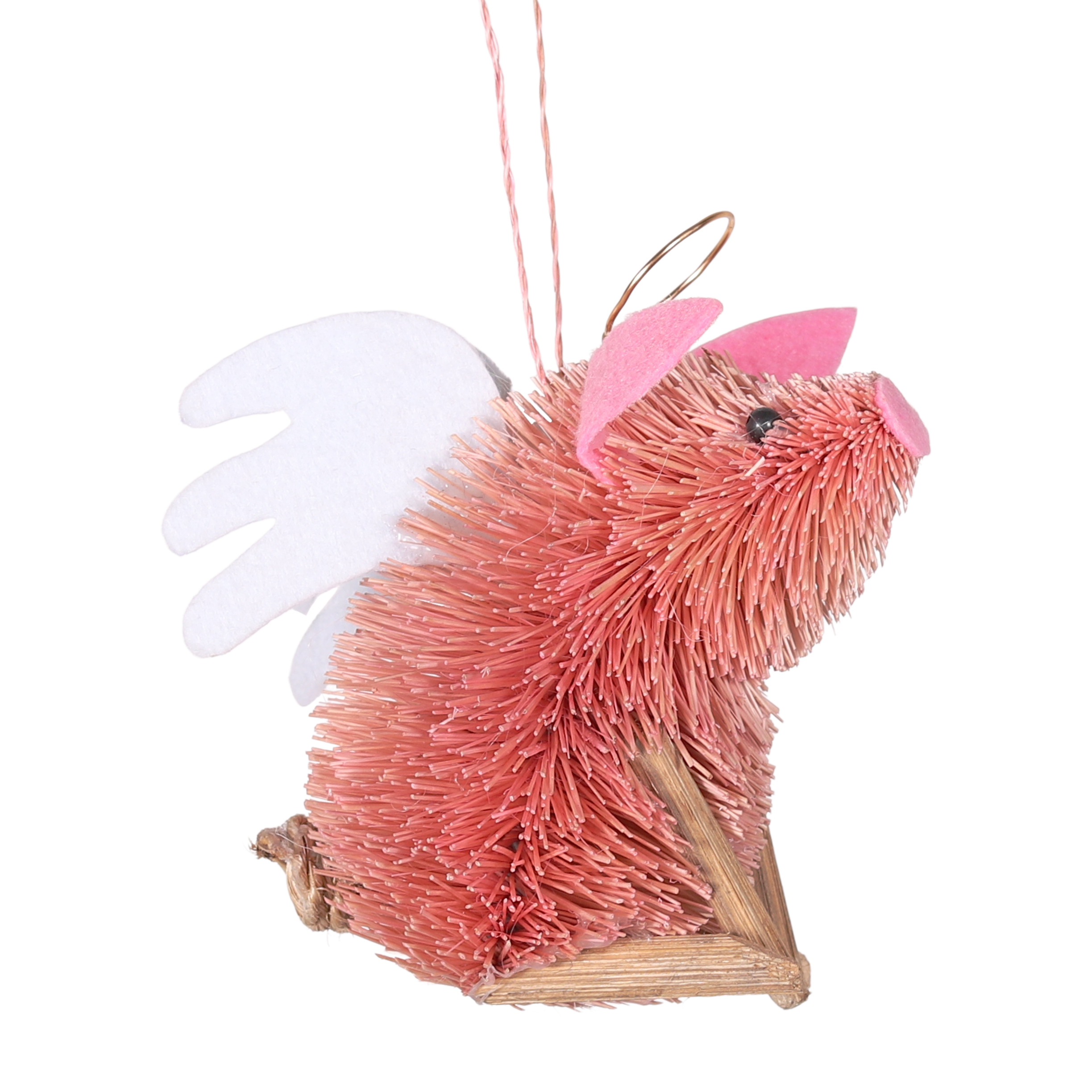 Bristle Angel Pig Decoration, 10cm