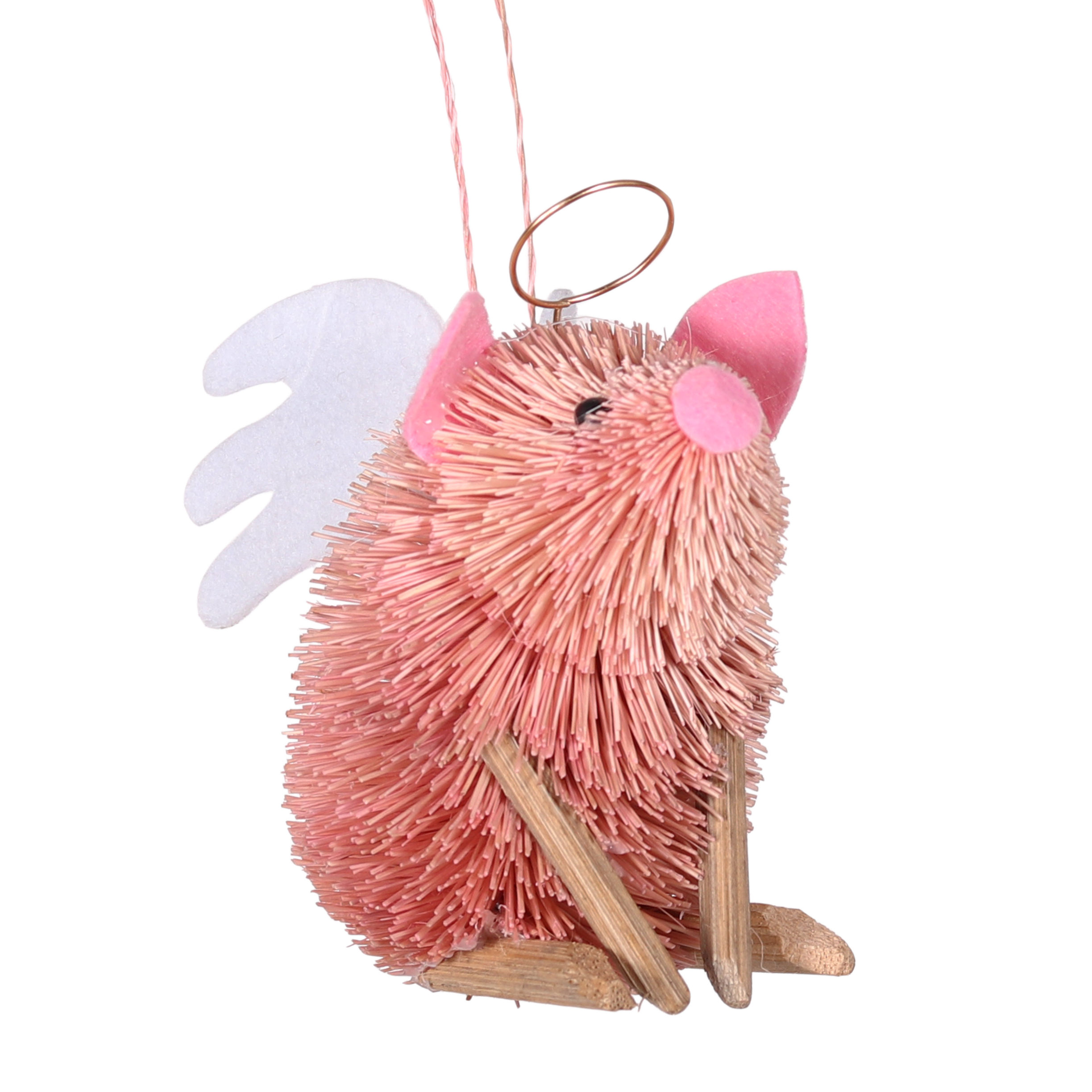 Bristle Angel Pig Decoration, 10cm