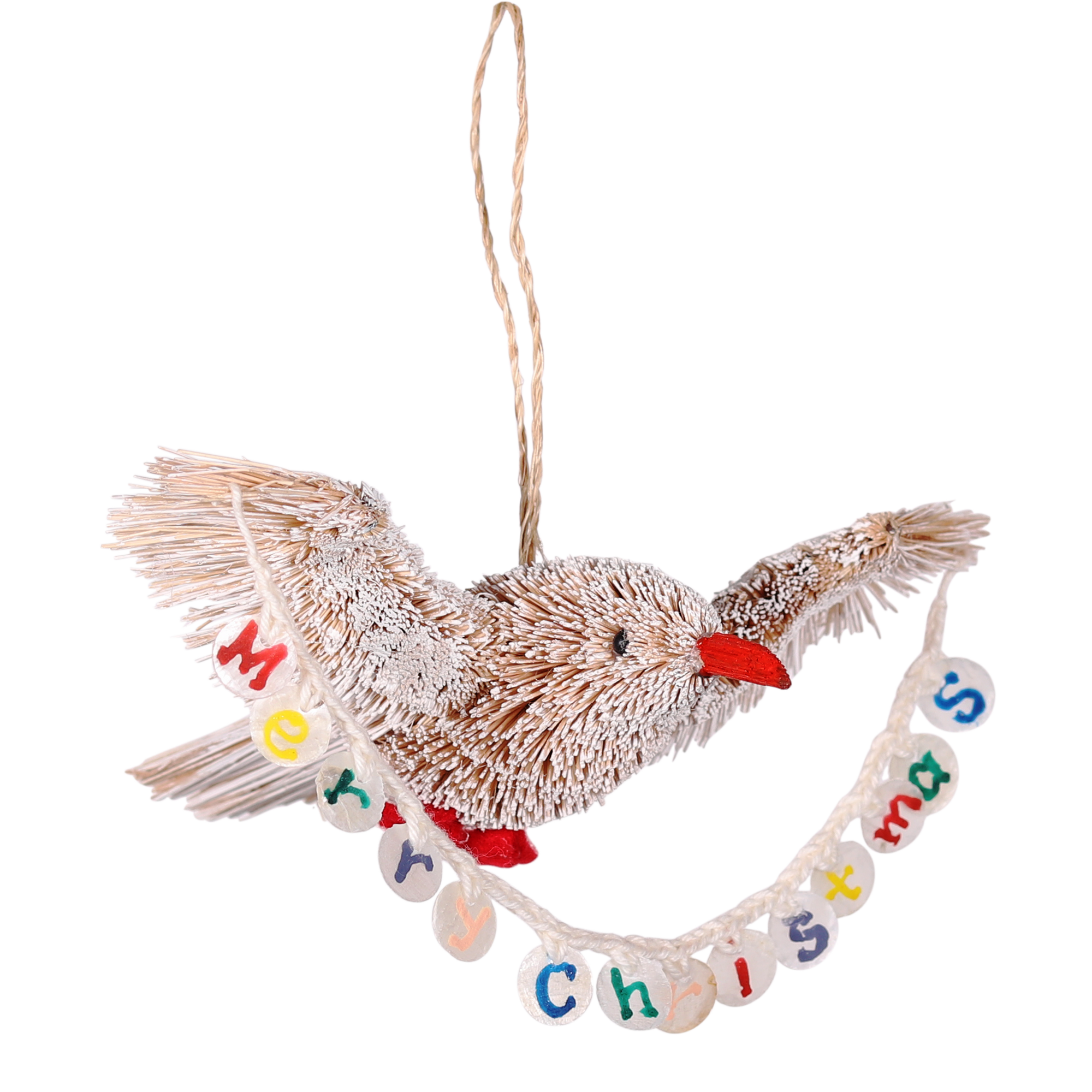 Bristle Bird Merry Christmas Decoration, 15cm