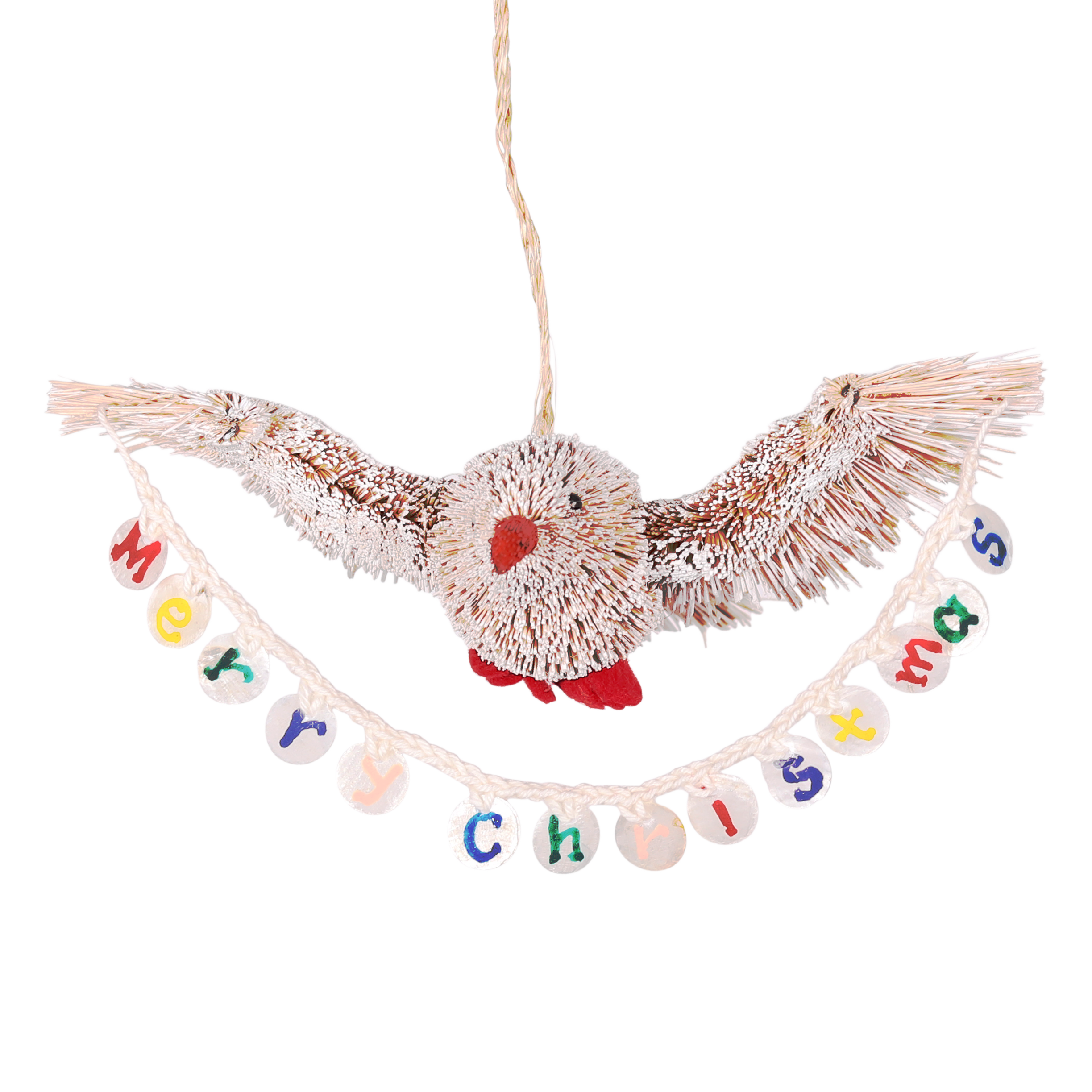 Bristle Bird Merry Christmas Decoration, 15cm