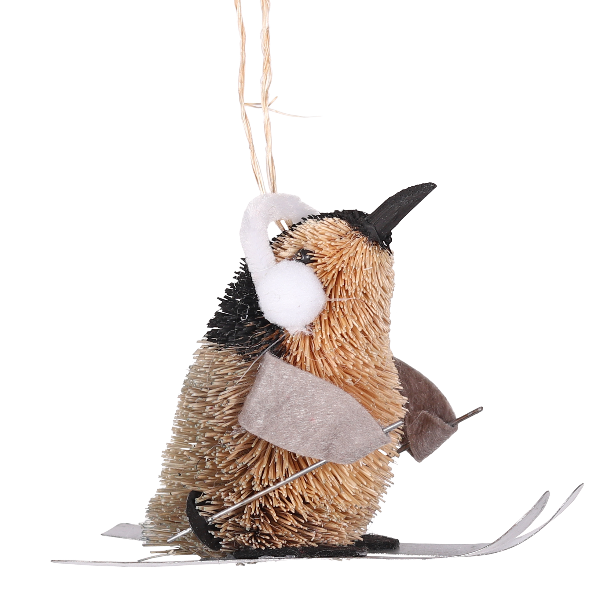 Bristle Penguin on Skis Decoration, 12cm