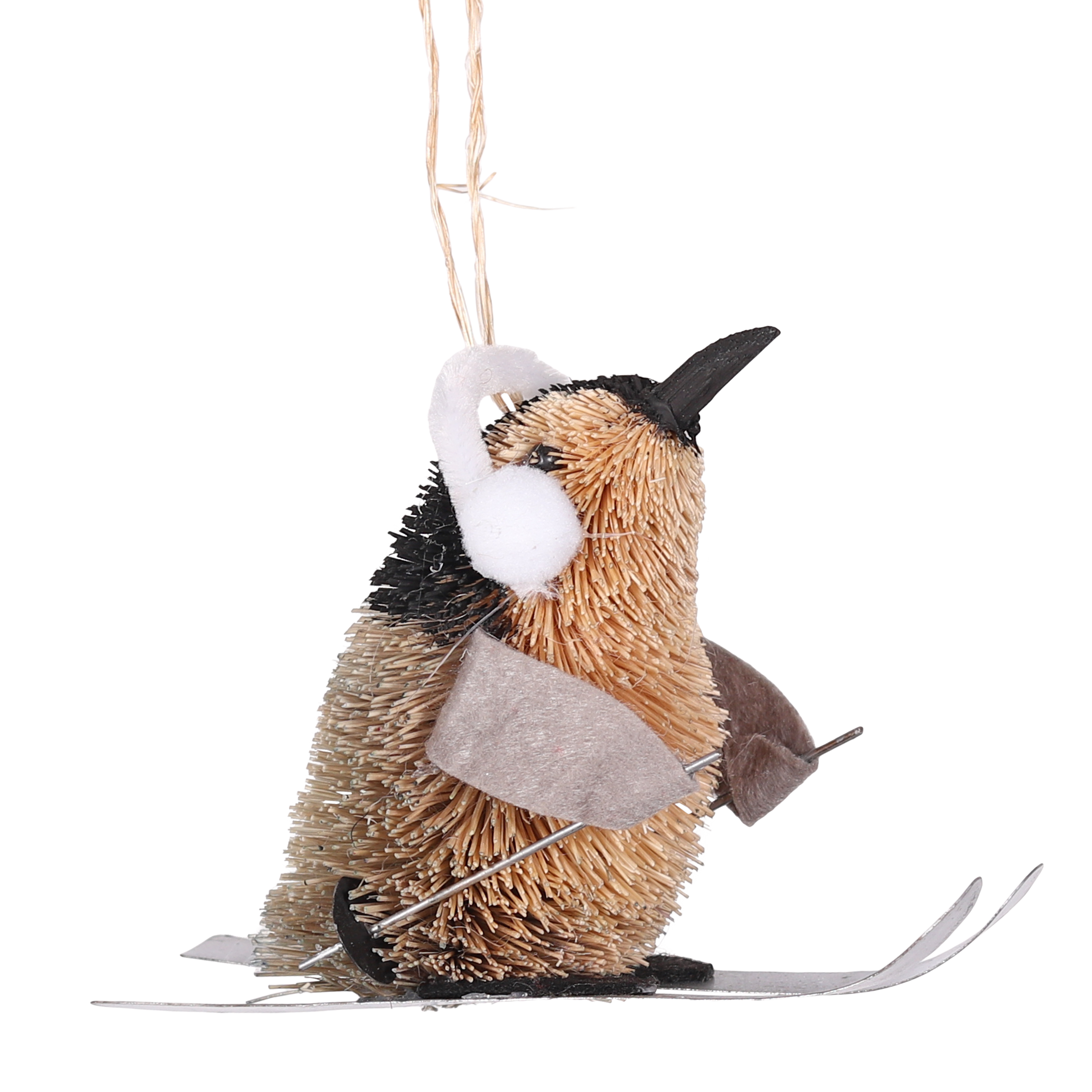 Bristle Penguin on Skis Decoration, 12cm