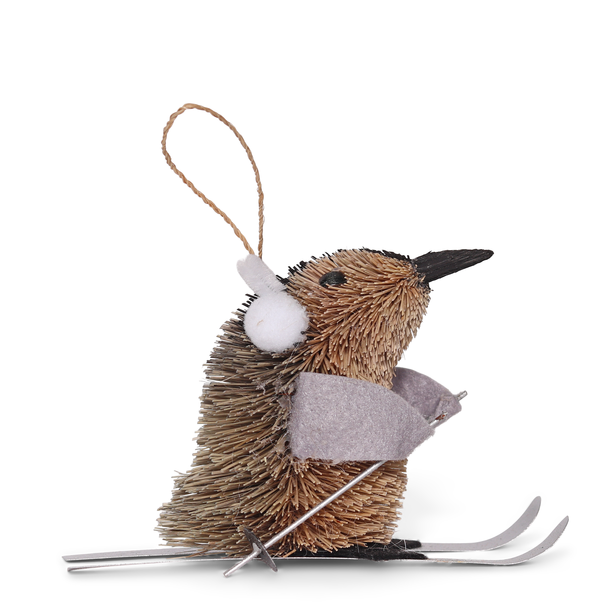 Bristle Penguin on Skis Decoration, 12cm
