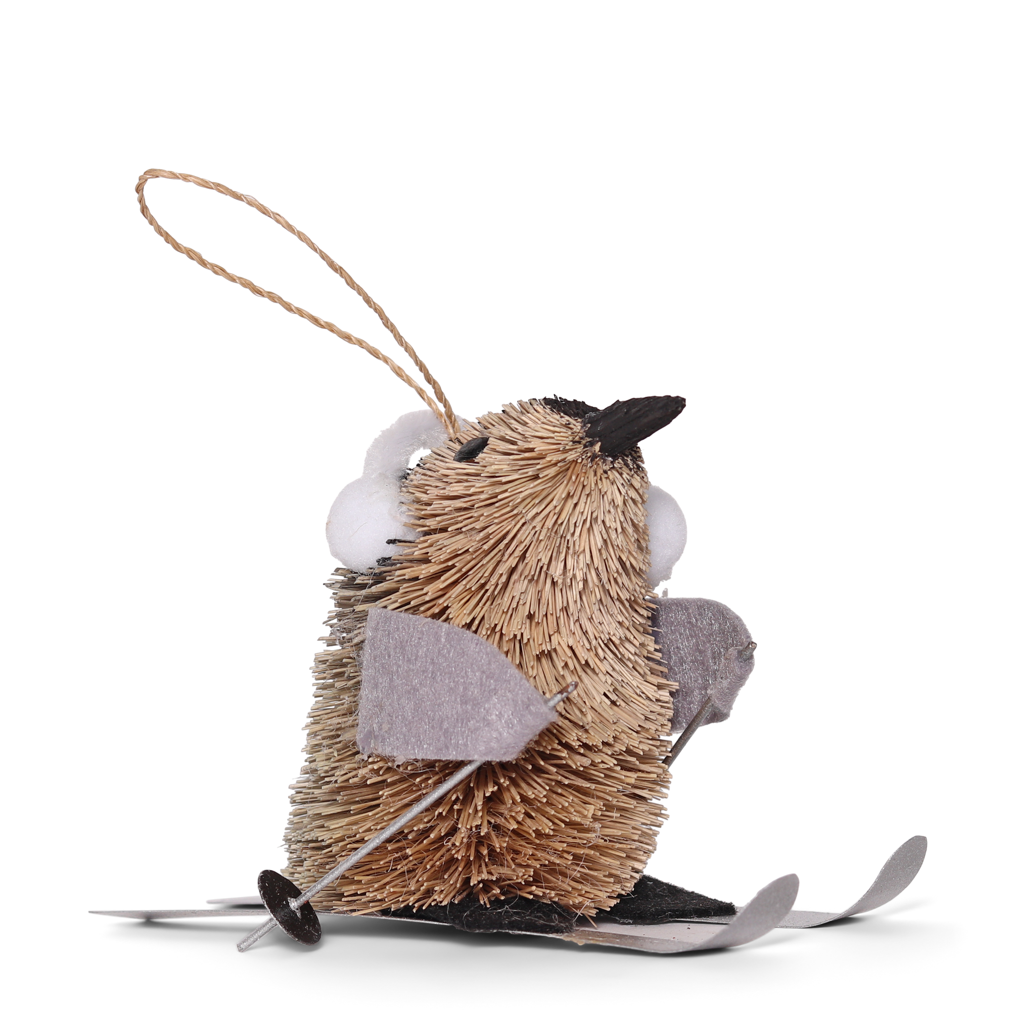 Bristle Penguin on Skis Decoration, 12cm