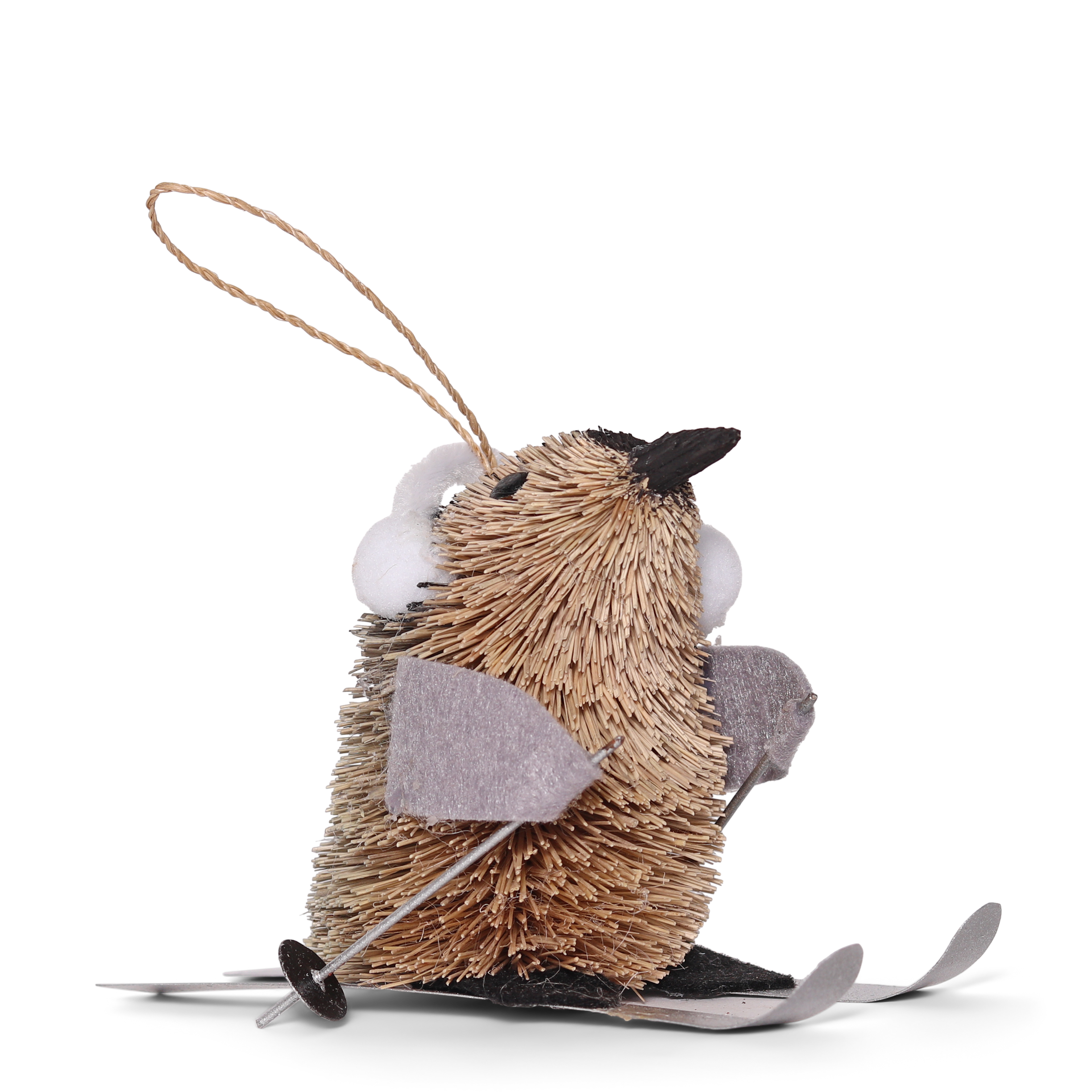 Bristle Penguin on Skis Decoration, 12cm