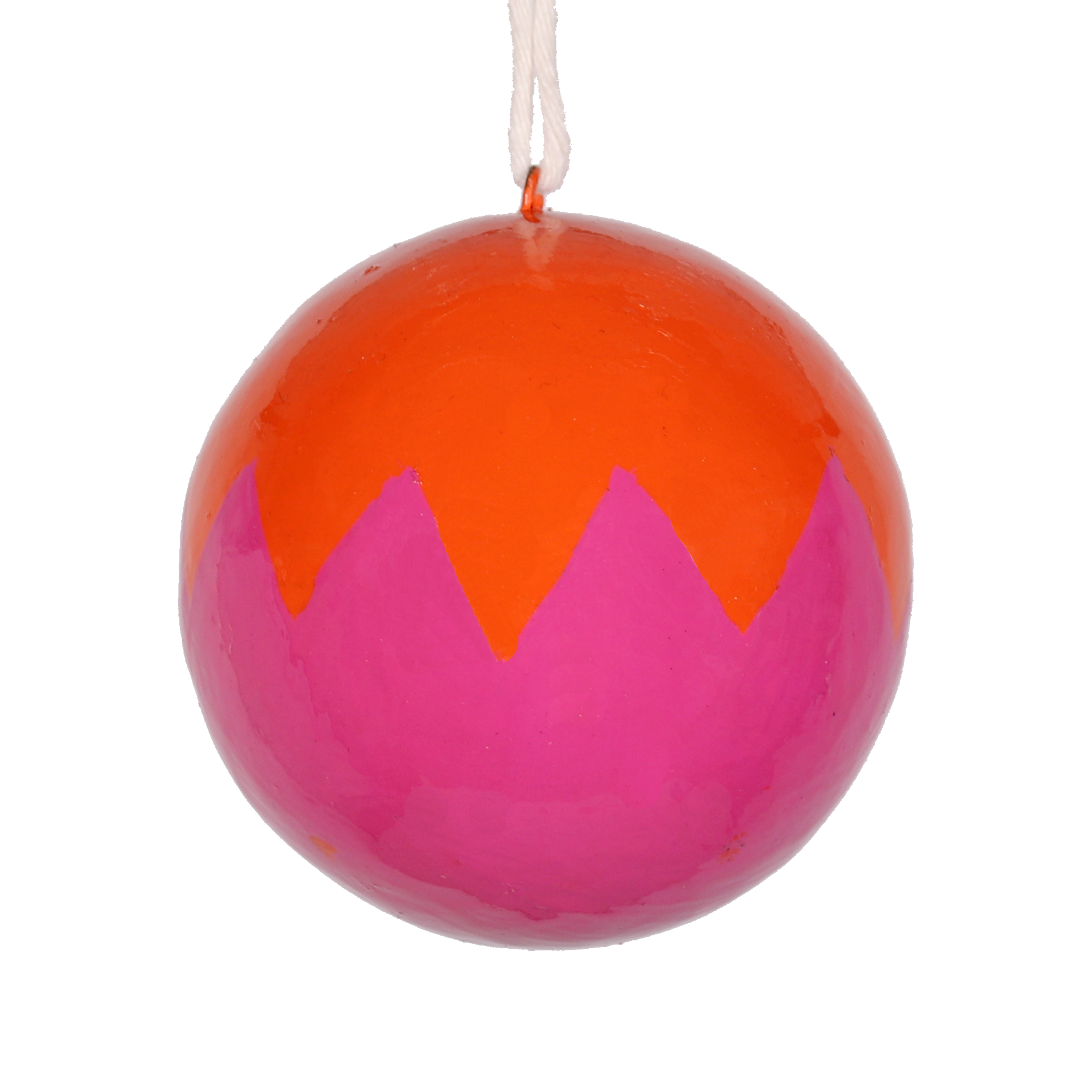 Jagged Papier Mache Bauble 7cm, Pink & Orange