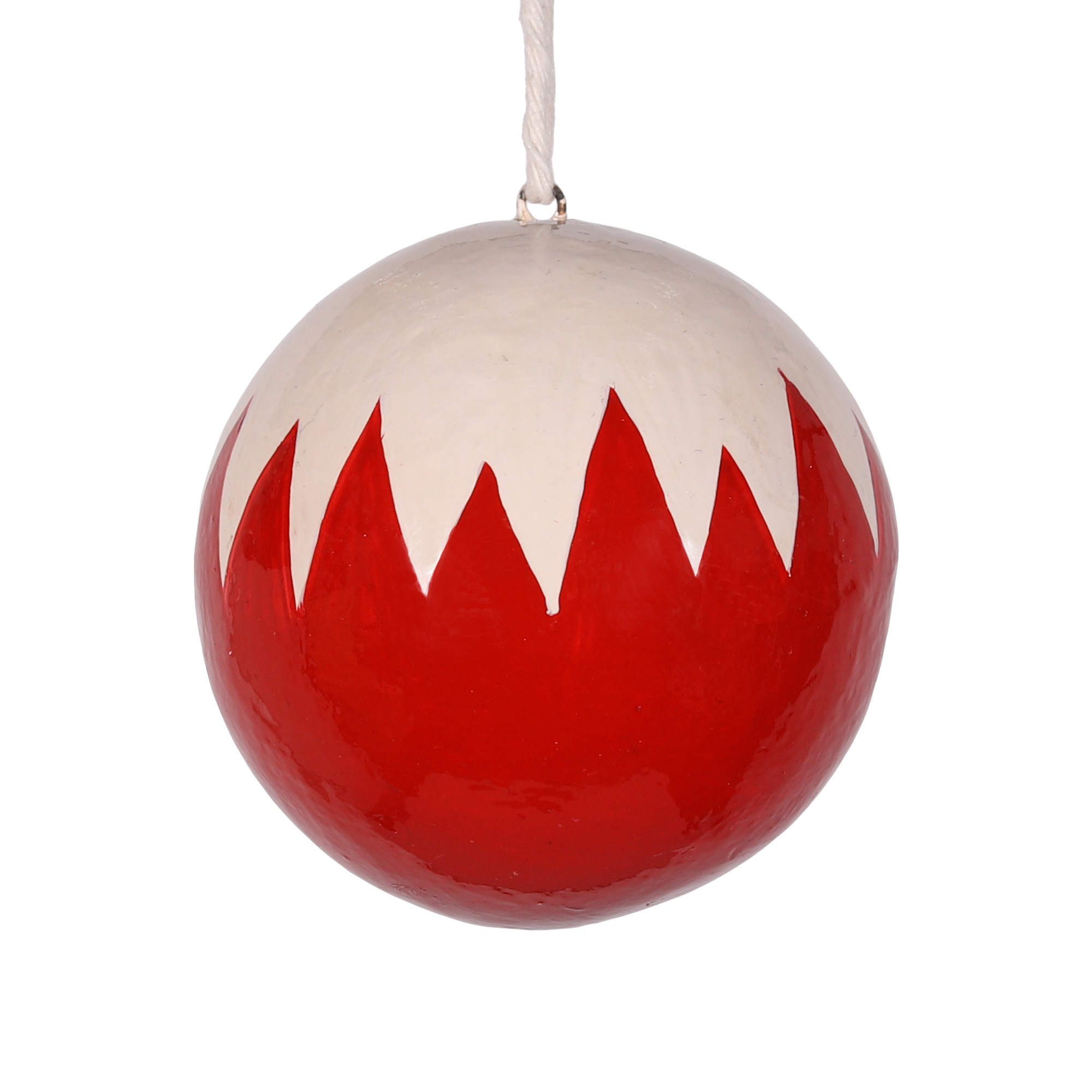 Jagged Red & White Papier Mâché Bauble