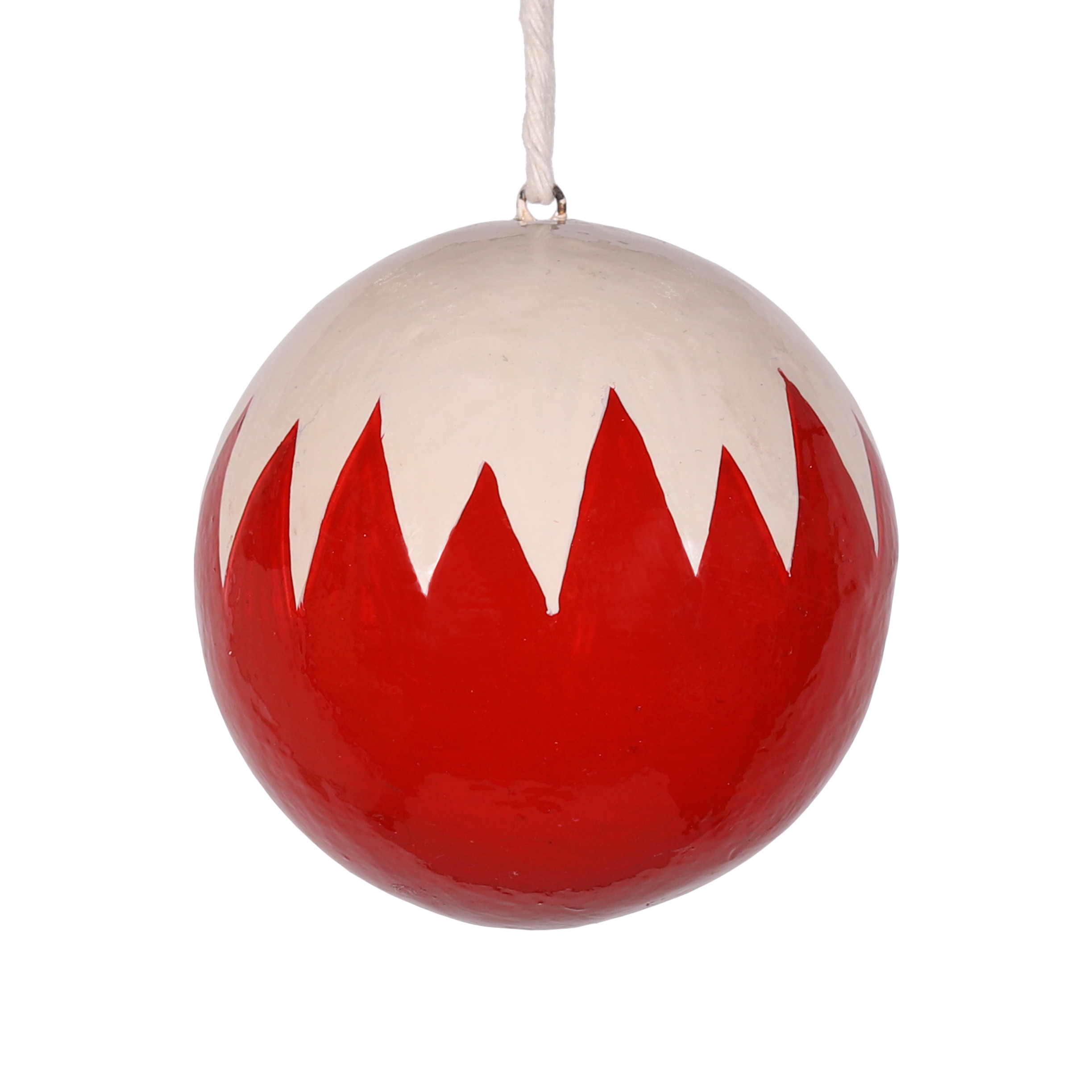 Jagged Papier Mache Bauble 7cm, Red & White