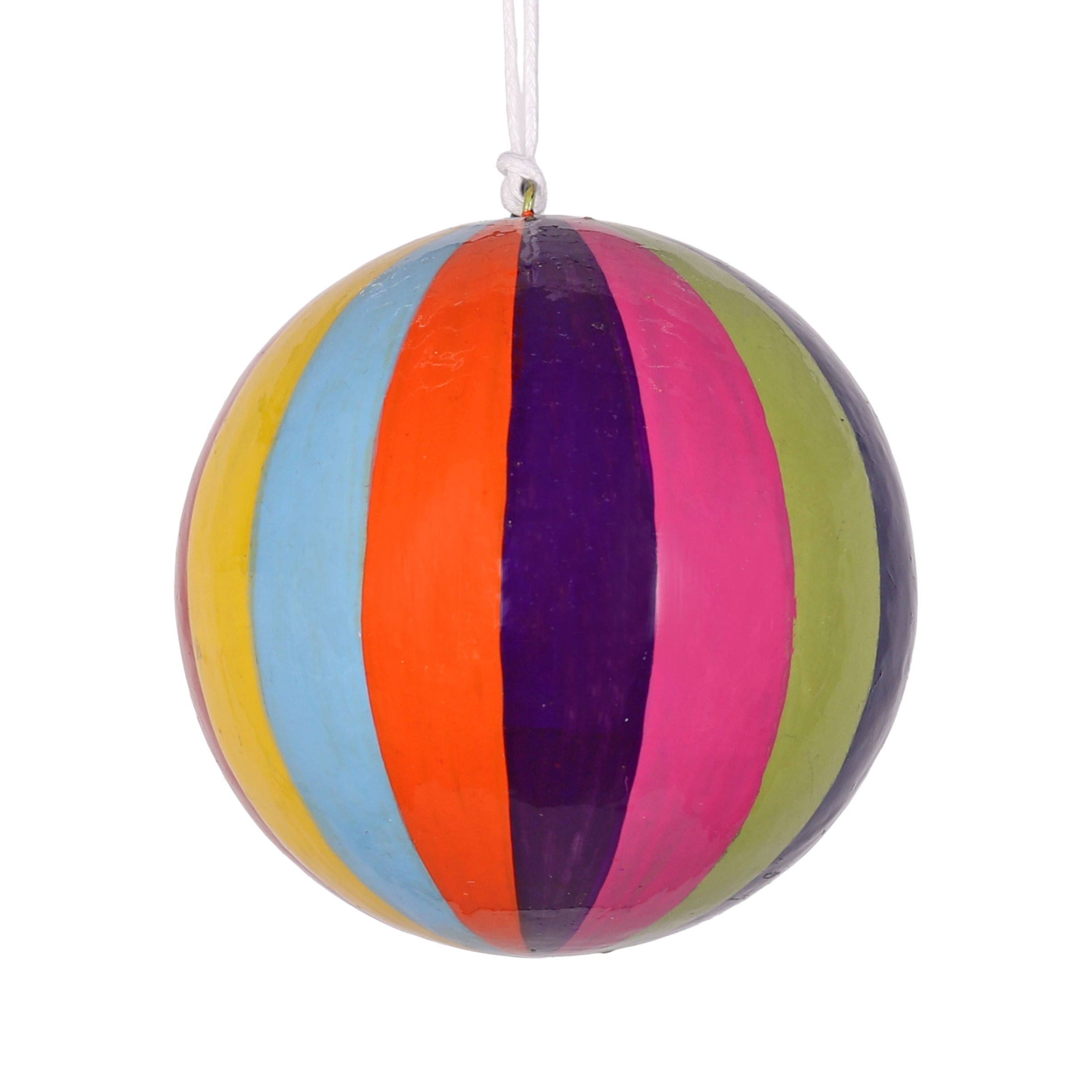 Wide Stripe Papier Mache Bauble 7cm, Multi