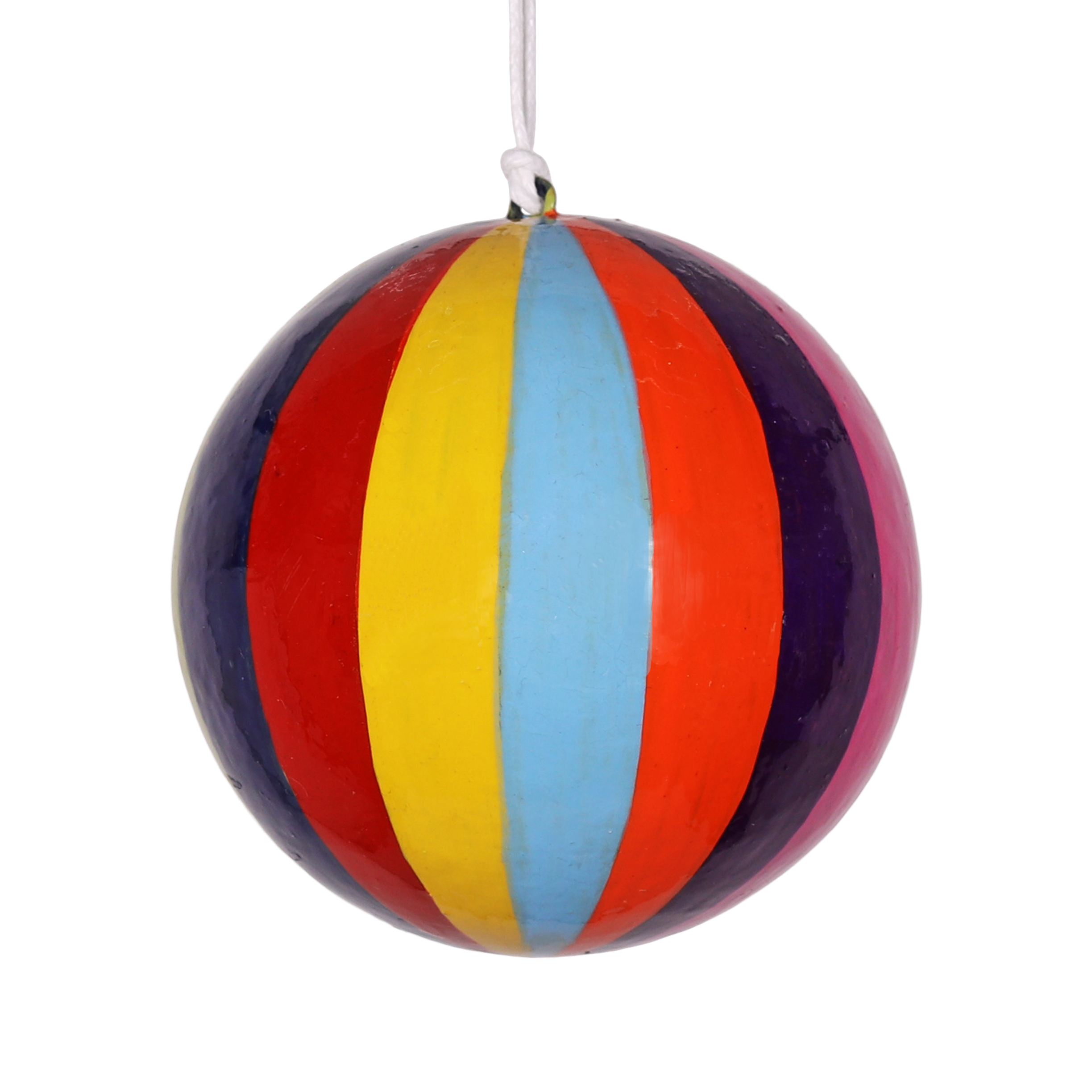 Wide Stripe Papier Mache Bauble 7cm, Multi