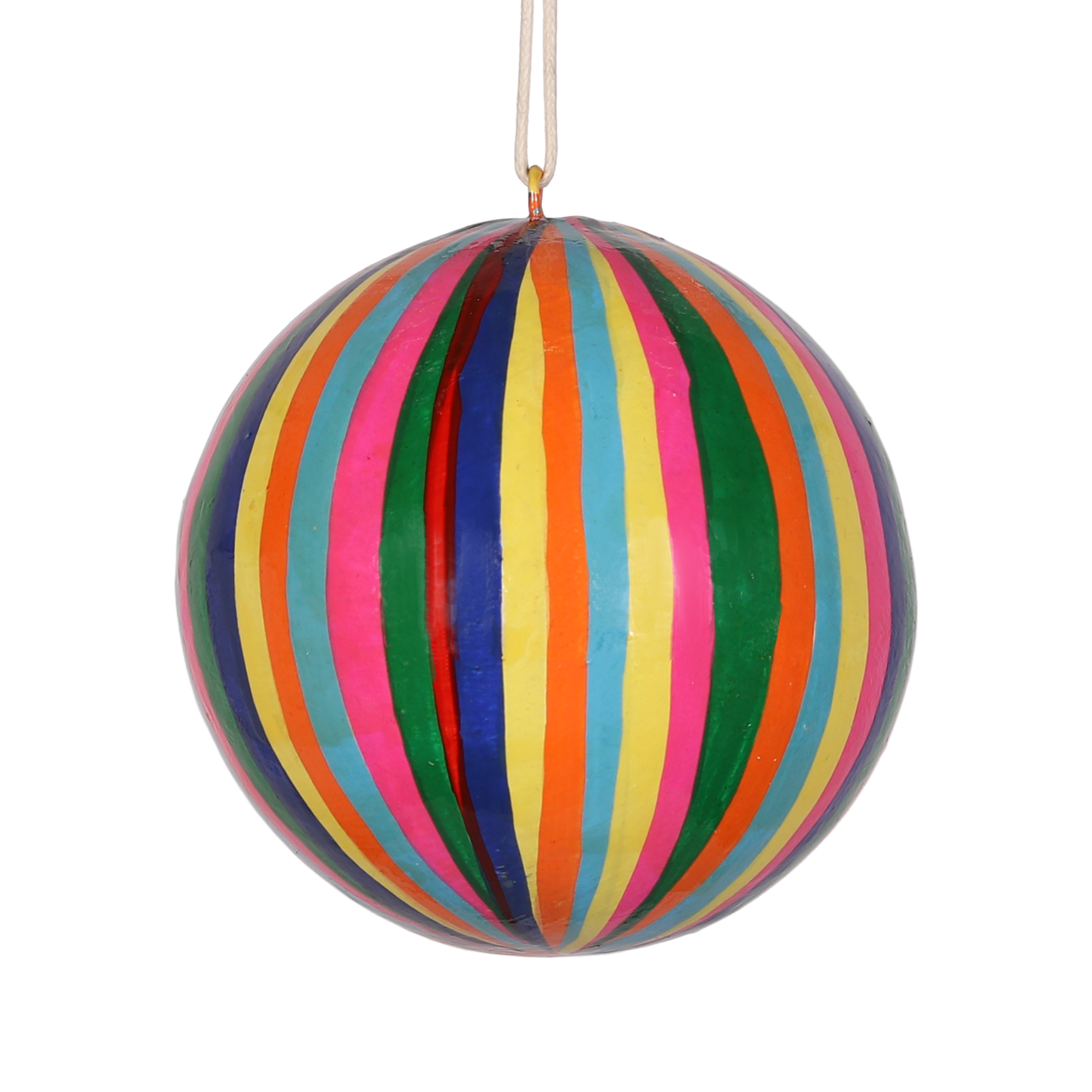Narrow Multi Stripe Papier Mâché Bauble
